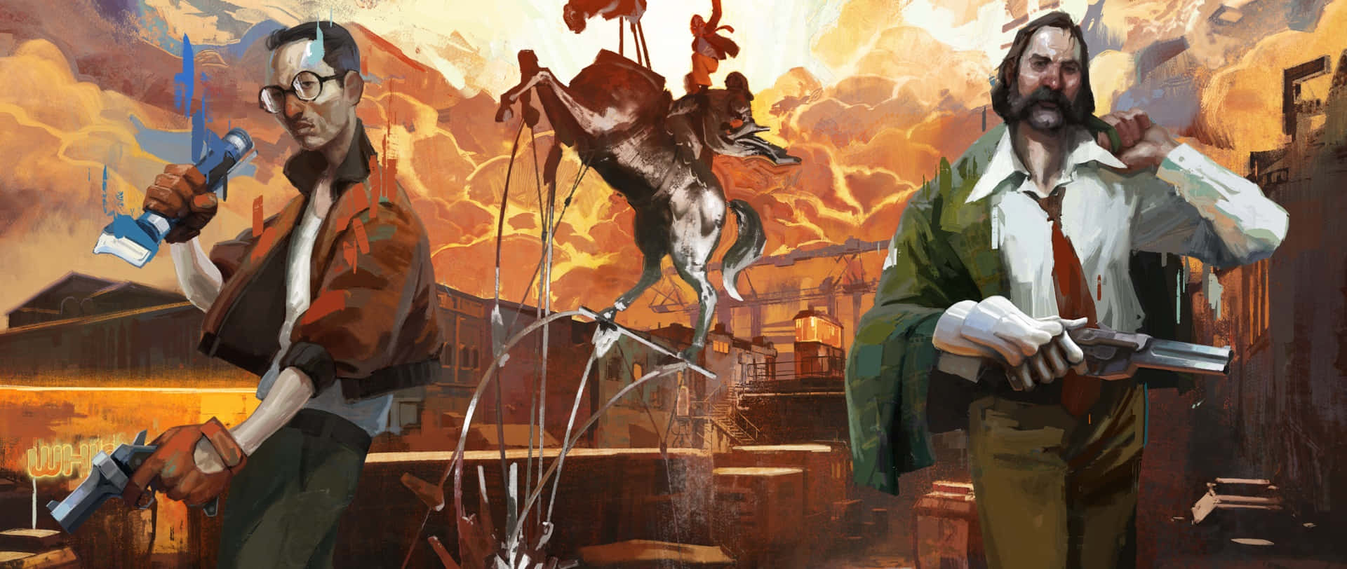 Disco Elysium, Detectivesand Cityscape, ghostly horse, Full HD Desktop Wallpaper