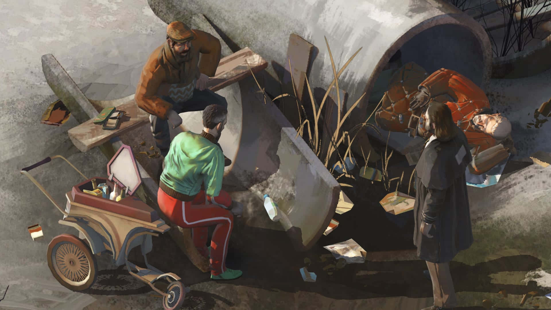 Disco Elysium, scene investigation, industrial ruin, Full HD Desktop Wallpaper