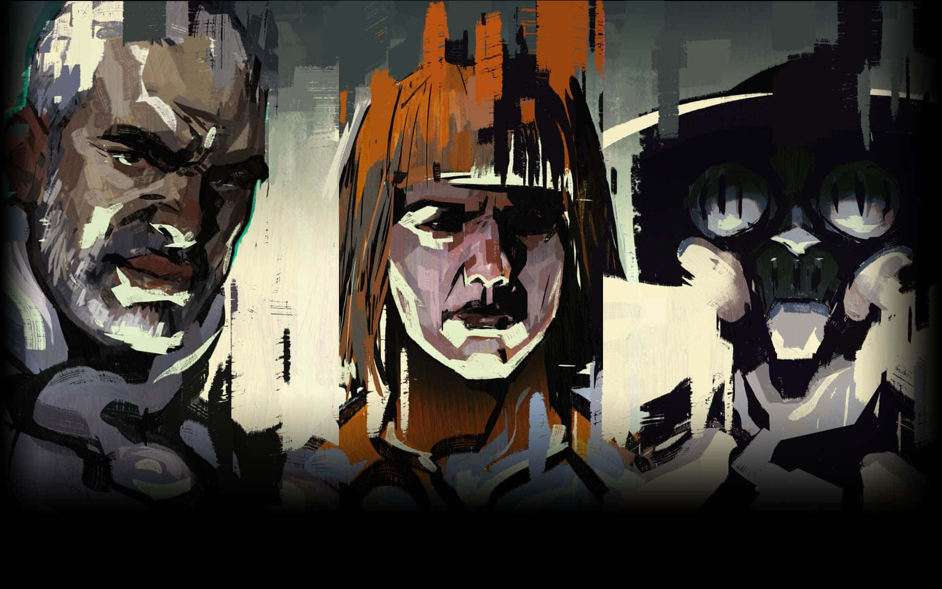 Disco Elysium, character trio, stylized faces, Full HD Desktop Wallpaper
