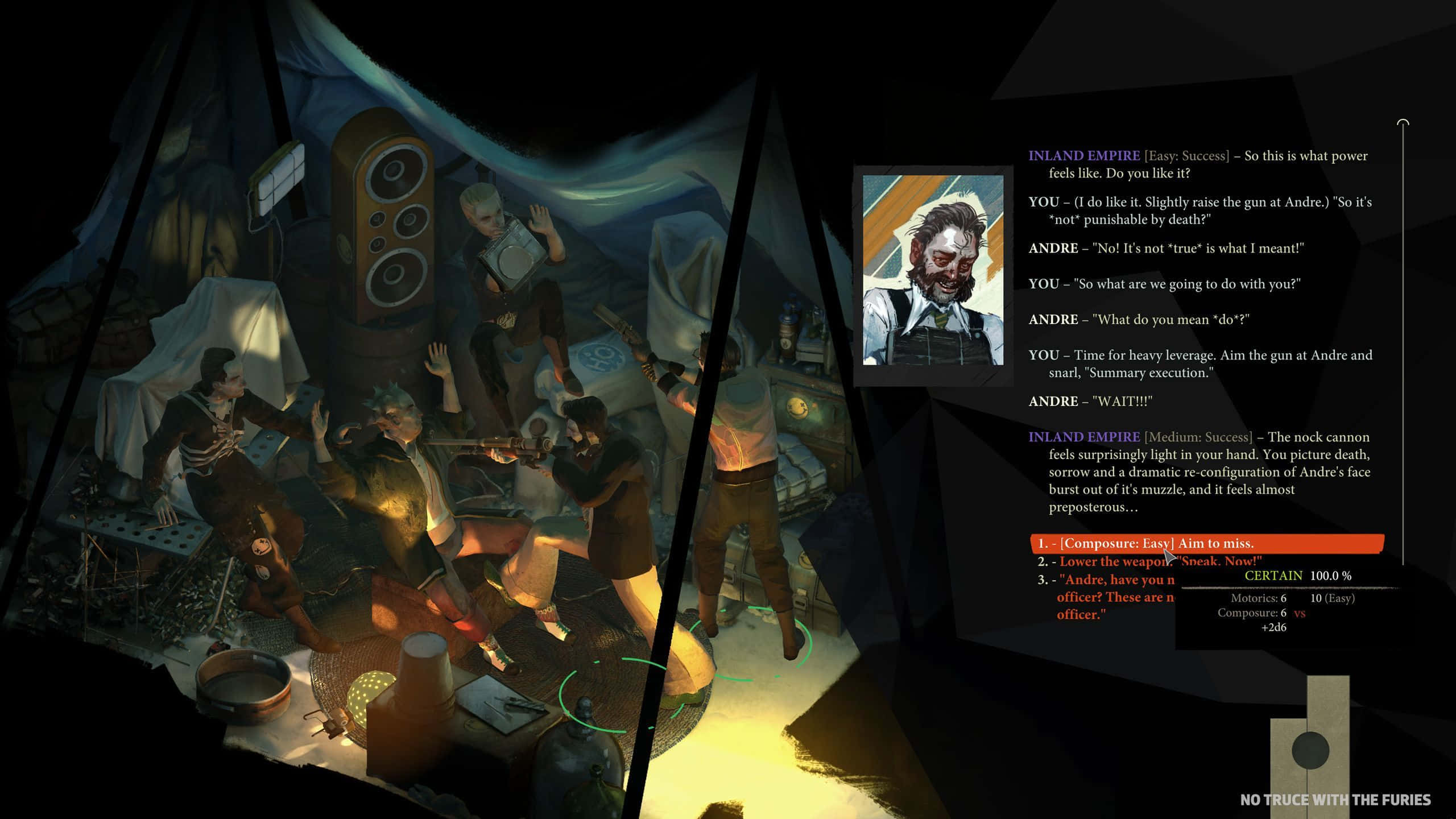 Disco Elysium, dialogue choices, portrait of a man with a gun, 2K Desktop Wallpaper