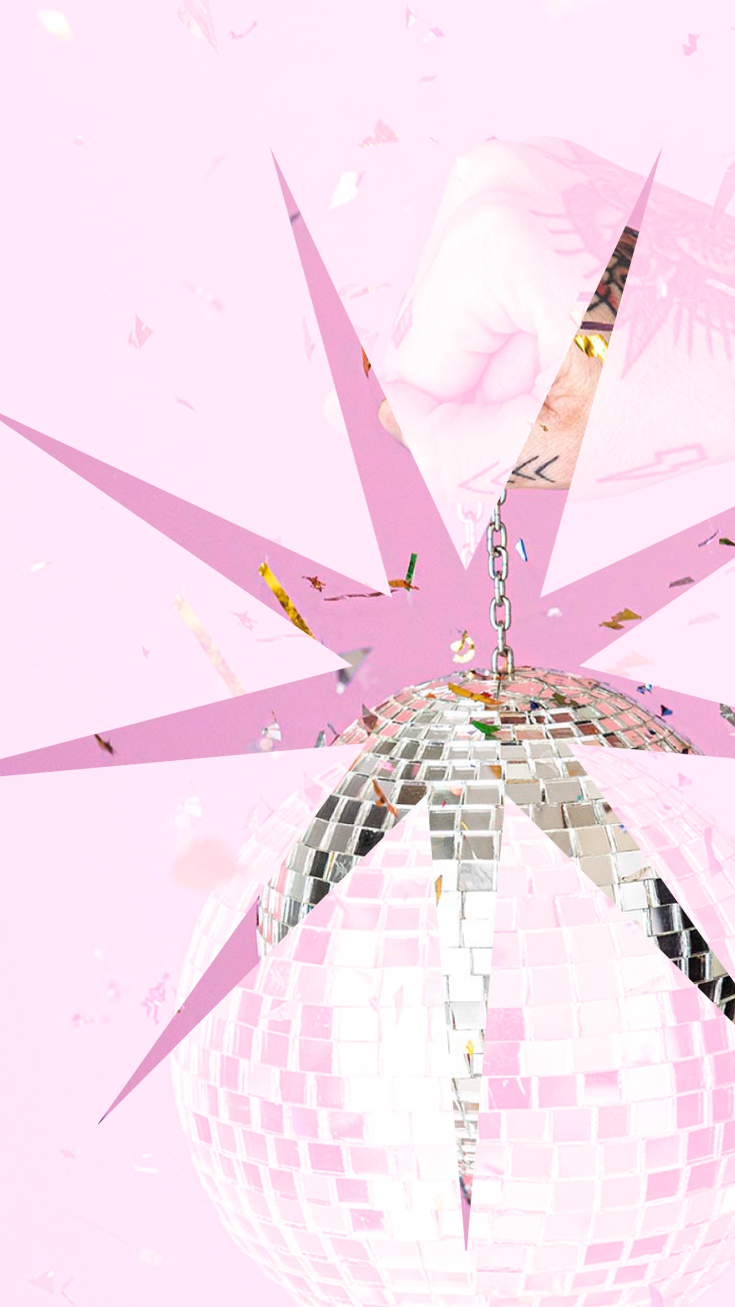 80s retro vintage disco ball, glittering disco ball, soft pink background, 2K Phone Wallpaper