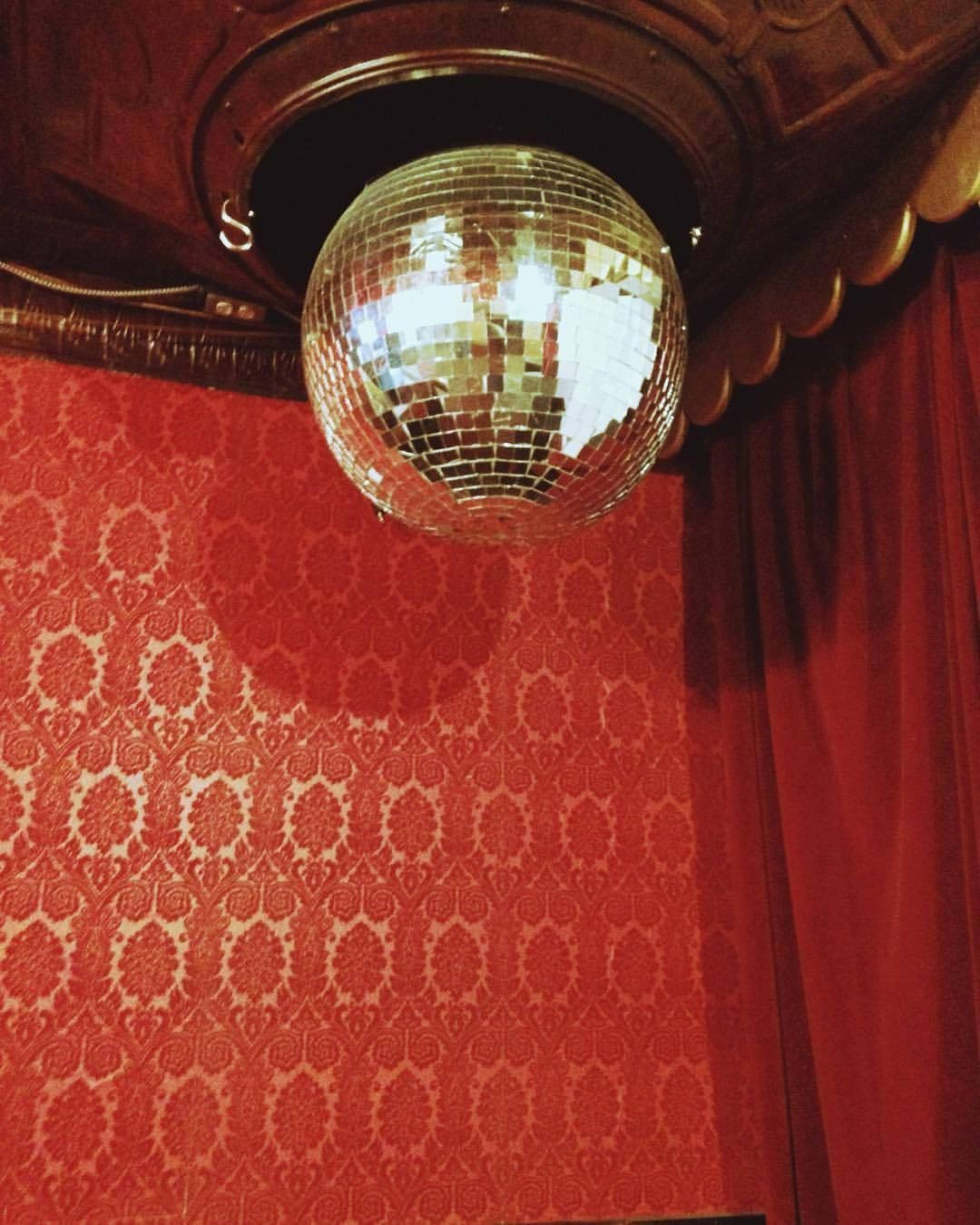 disco ball, 70s, red patterned wallpaper, HD Phone Wallpaper