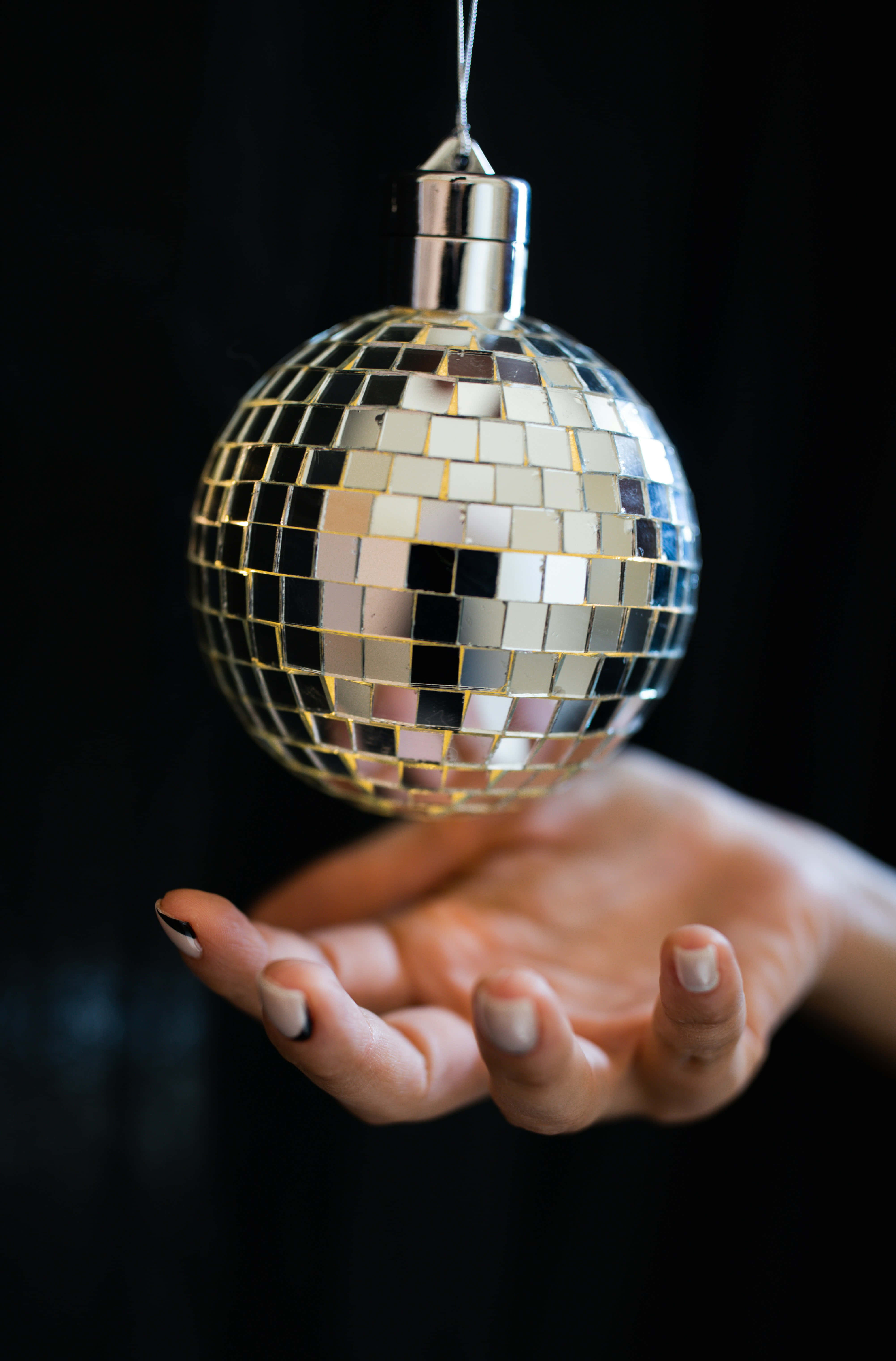 disco ball, shimmering, dark background, 5K Phone Wallpaper