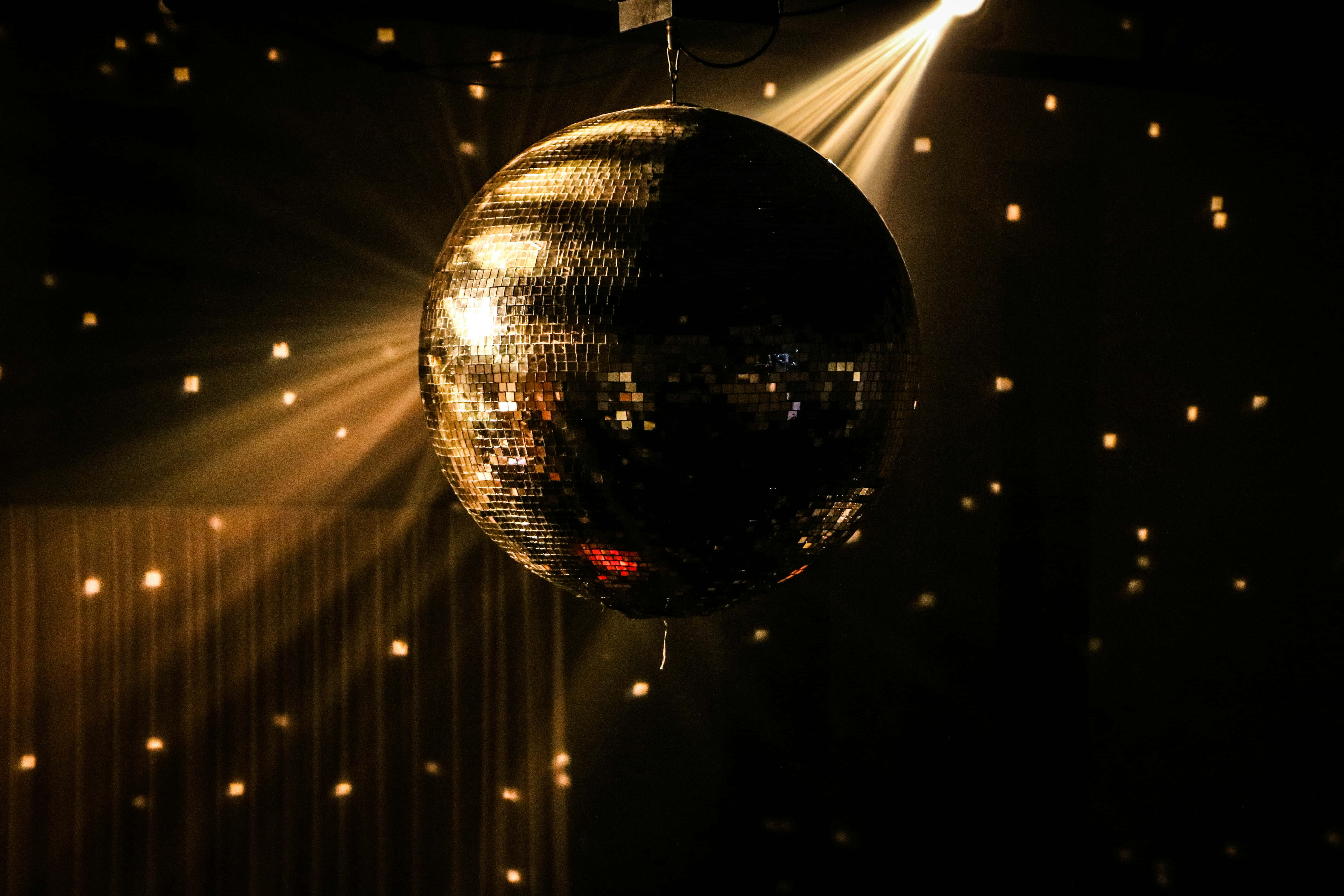 disco ball, golden, darkness, 5K Desktop Wallpaper