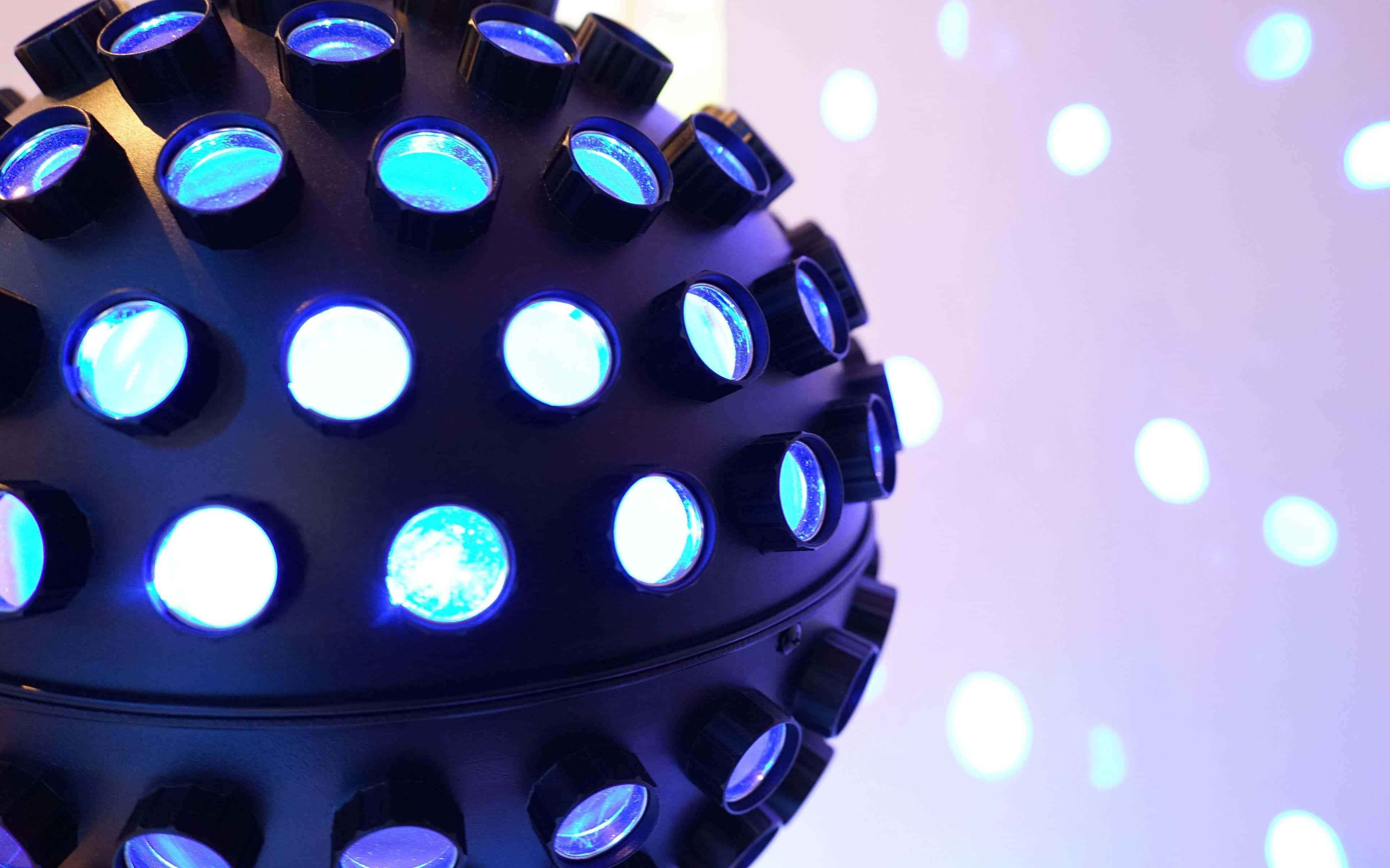 disco ball, glowing blue lights, bokeh, 4K Desktop Wallpaper