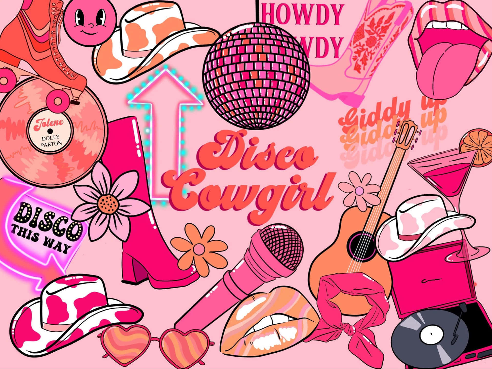 disco cowgirl, vibrant pink, boots, Full HD Desktop Wallpaper