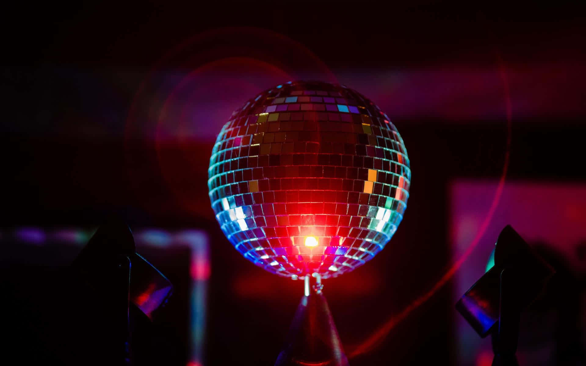 disco ball, red blue and purple lights, dark nightclub setting, Full HD Desktop Wallpaper