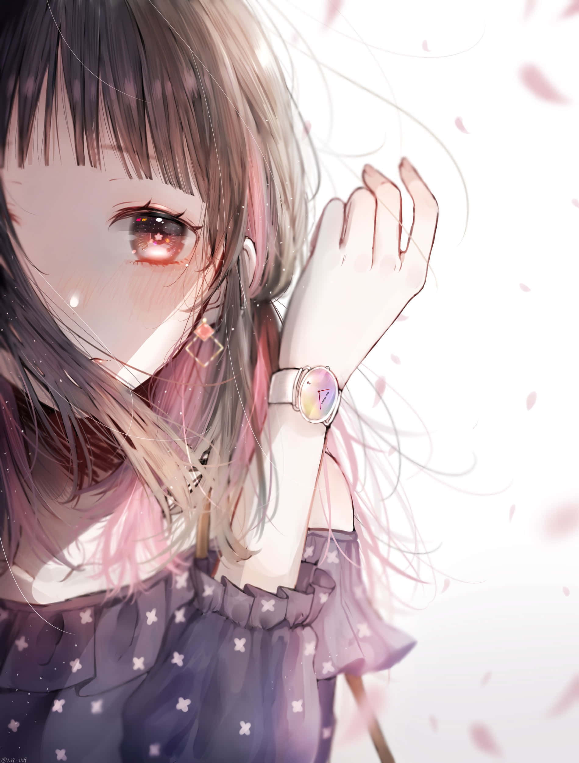 anime girl, pink-tinted hair, tearful eyes, Full HD Phone Wallpaper