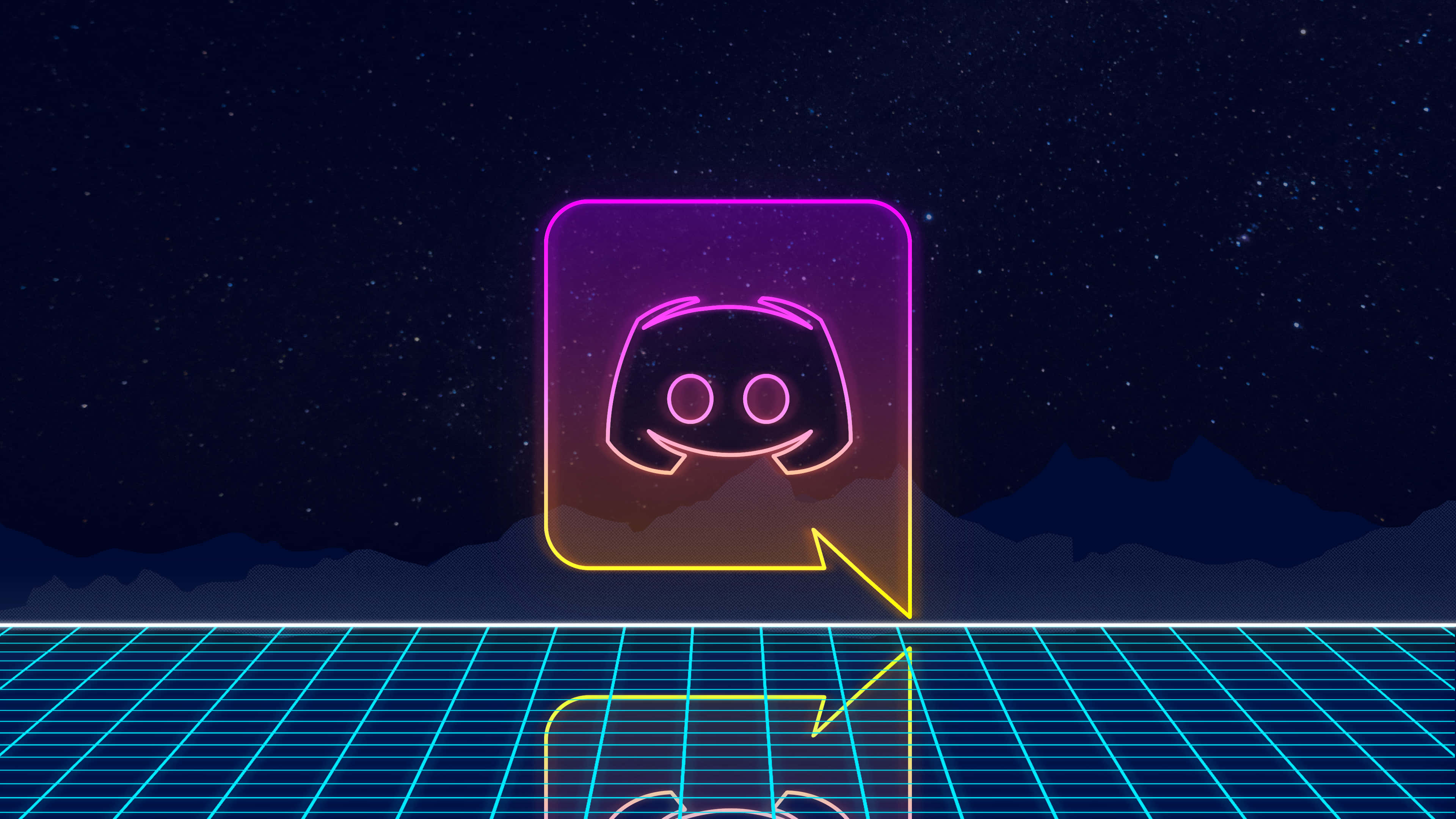 Discord Logo, neon colors, grid floor, 4K Desktop Wallpaper