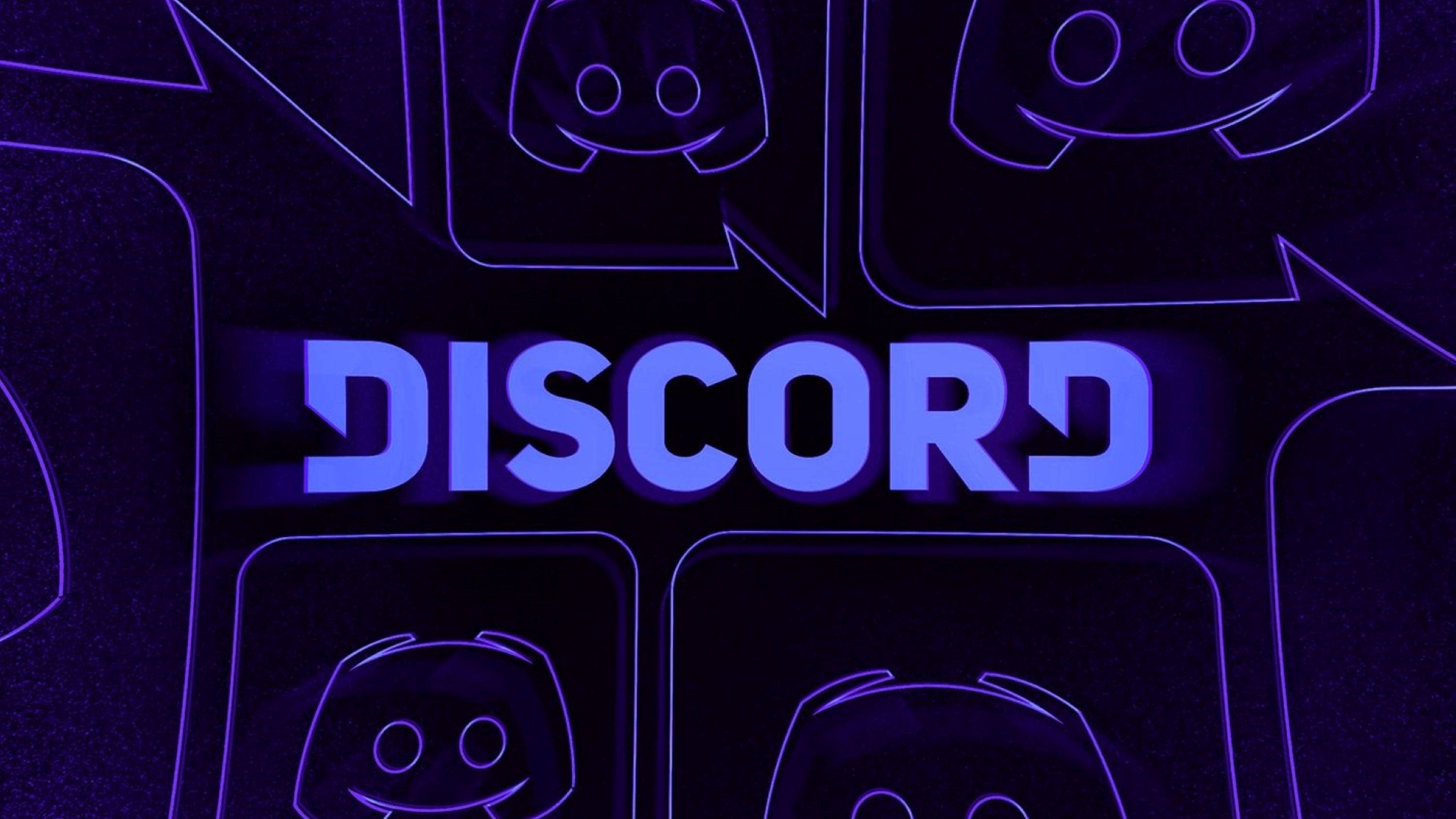 Discord, neon wordmark, glowing blue, 2K Desktop Wallpaper