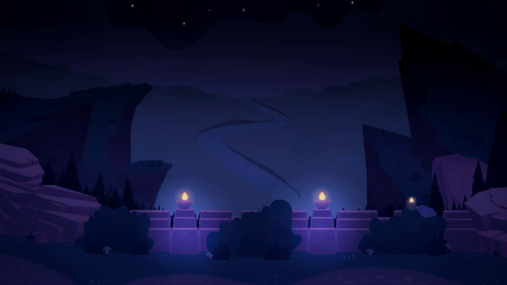 Discord, glowing purple stone bridge, lanterns, Full HD Desktop Wallpaper
