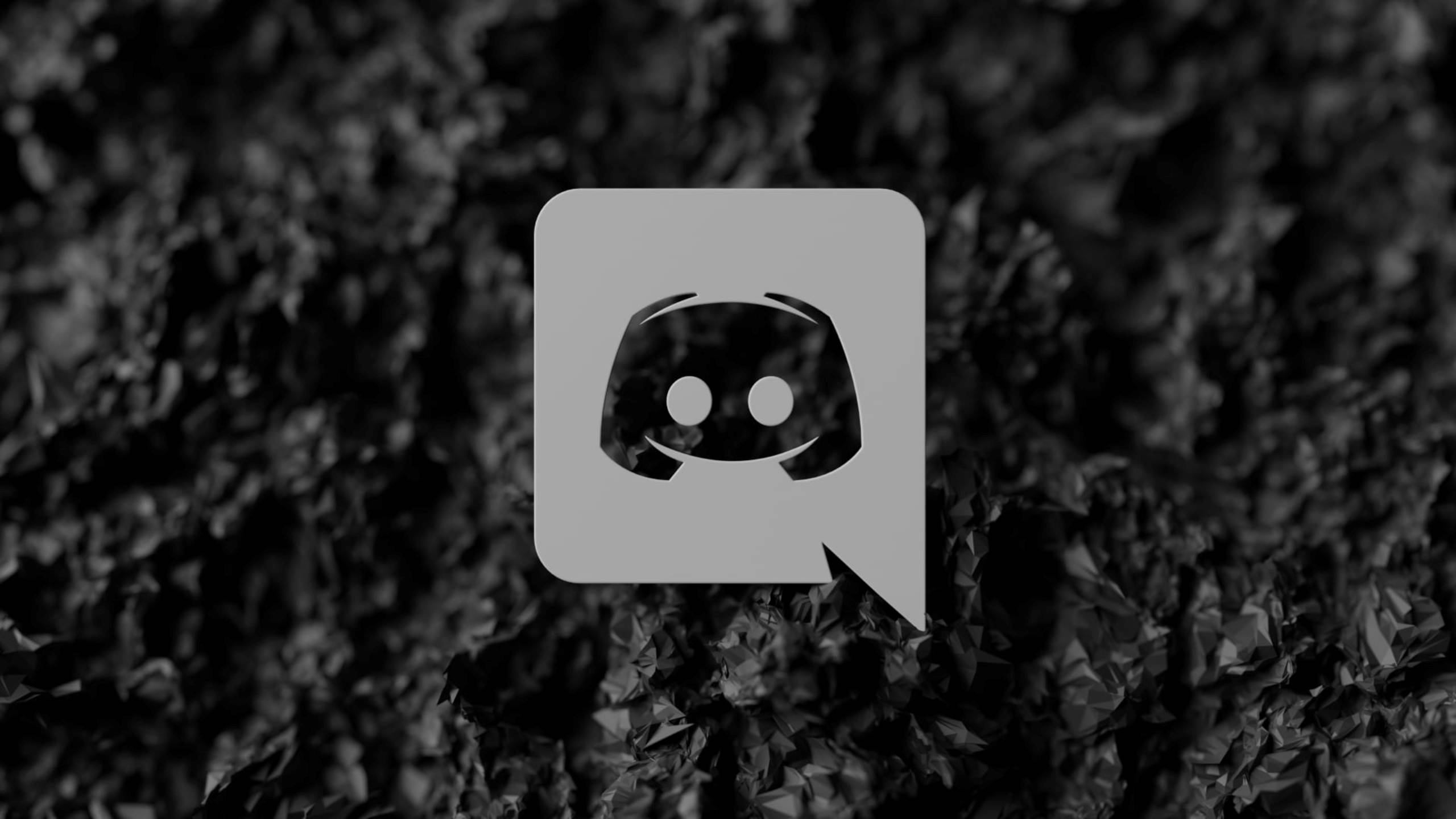 Discord, gray Discord logo, textured black and white abstract background, 2K Desktop Wallpaper