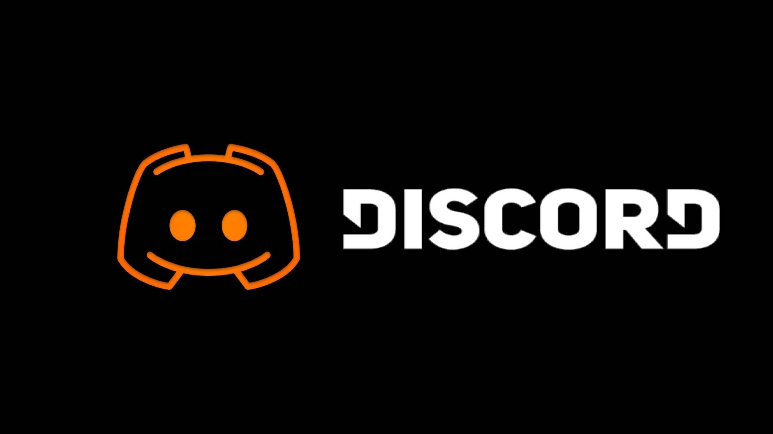 Discord, black background, orange Discord logo, 2K Desktop Wallpaper