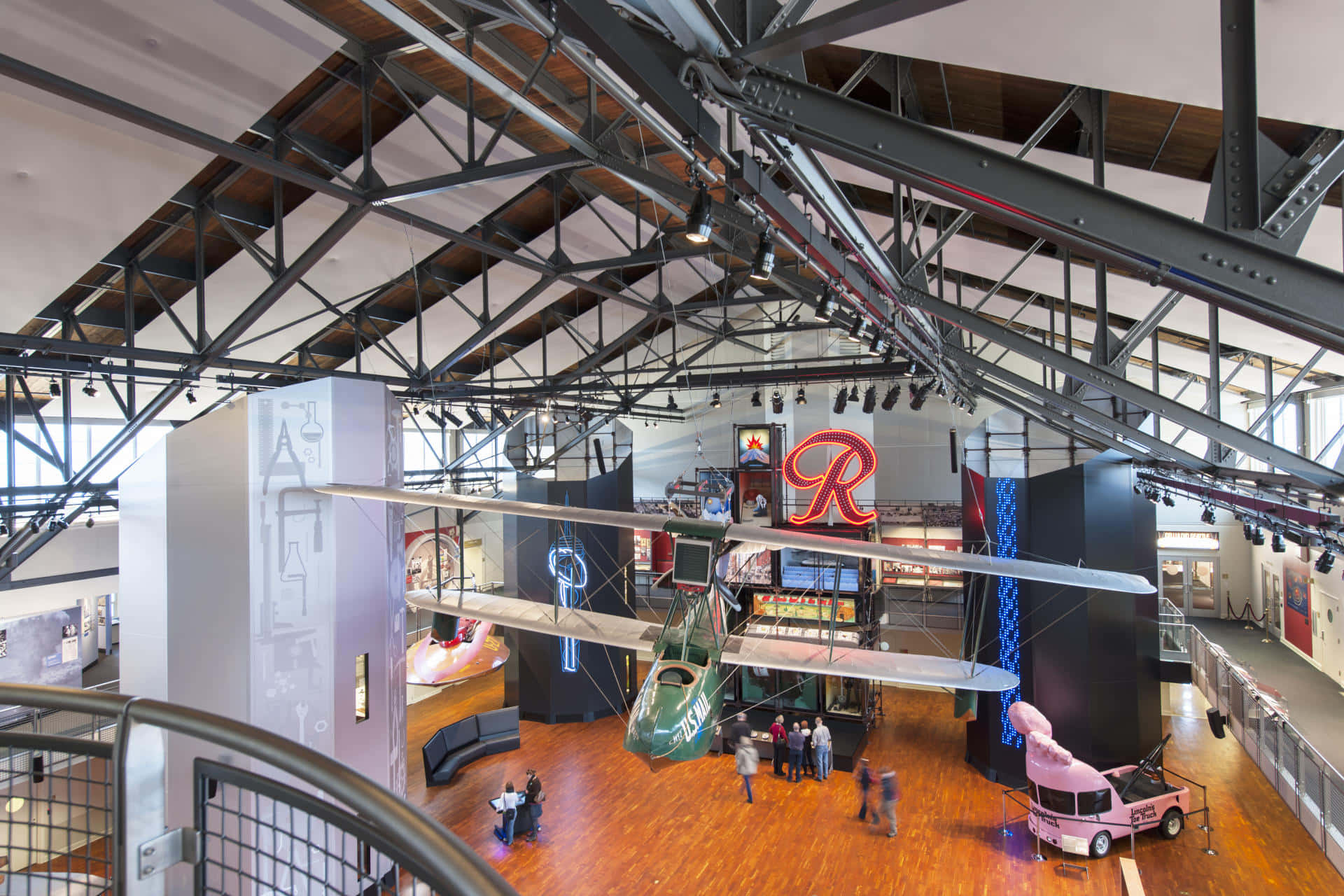 M O H A I Seattle, museum hall, exposed steel beams, Full HD Desktop Wallpaper
