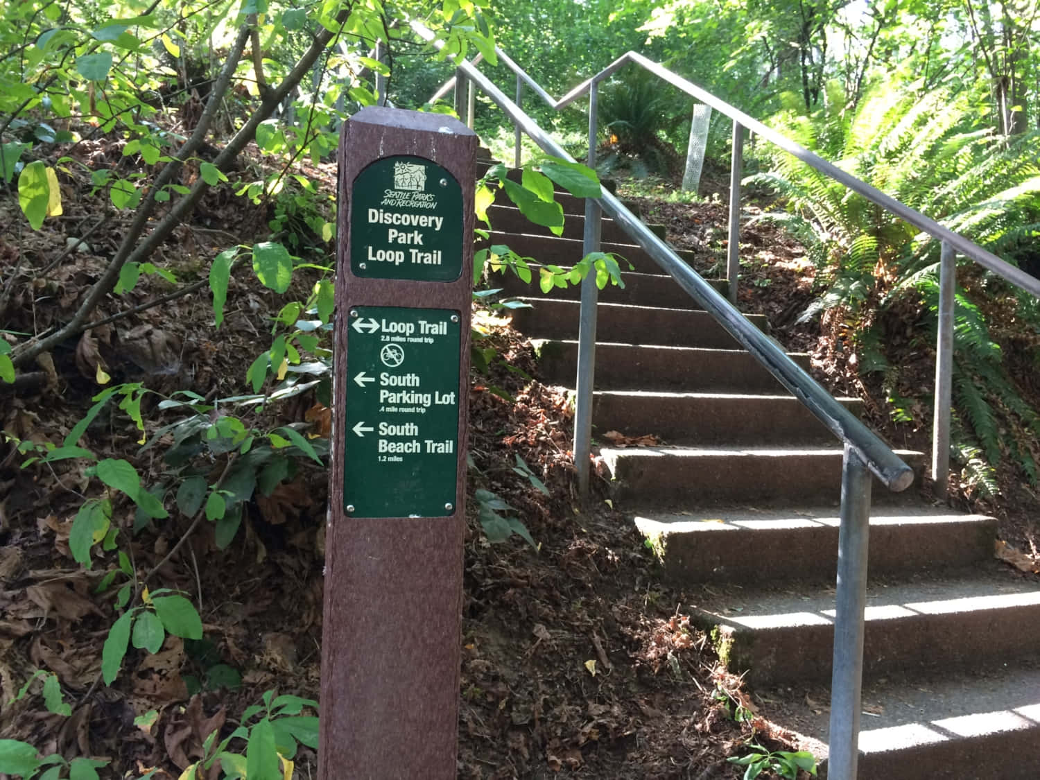Discovery Park, trail sign, stone stairs, HD Desktop Wallpaper