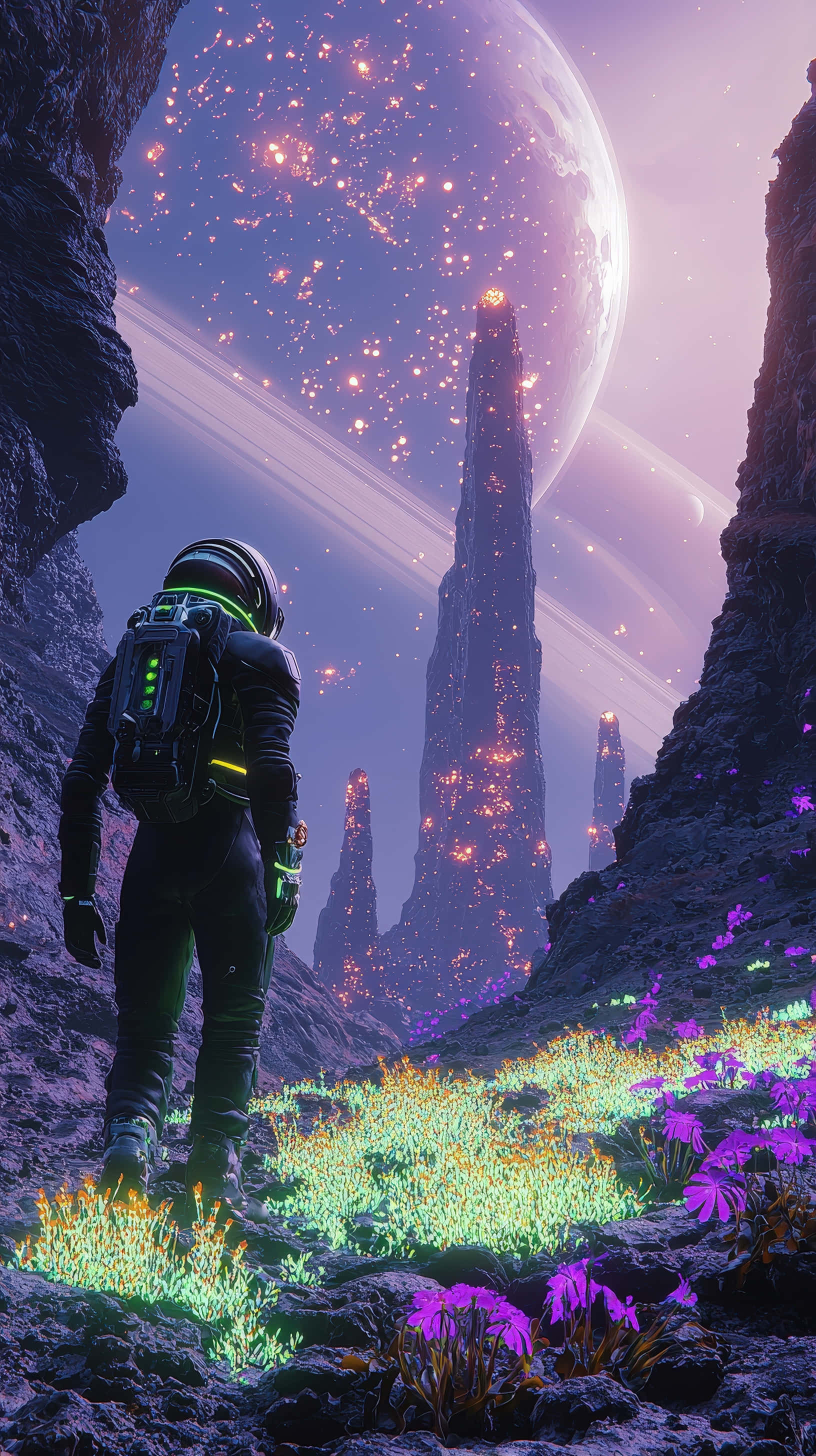 astronaut, high-tech spacesuit, black suit, 2K Phone Wallpaper