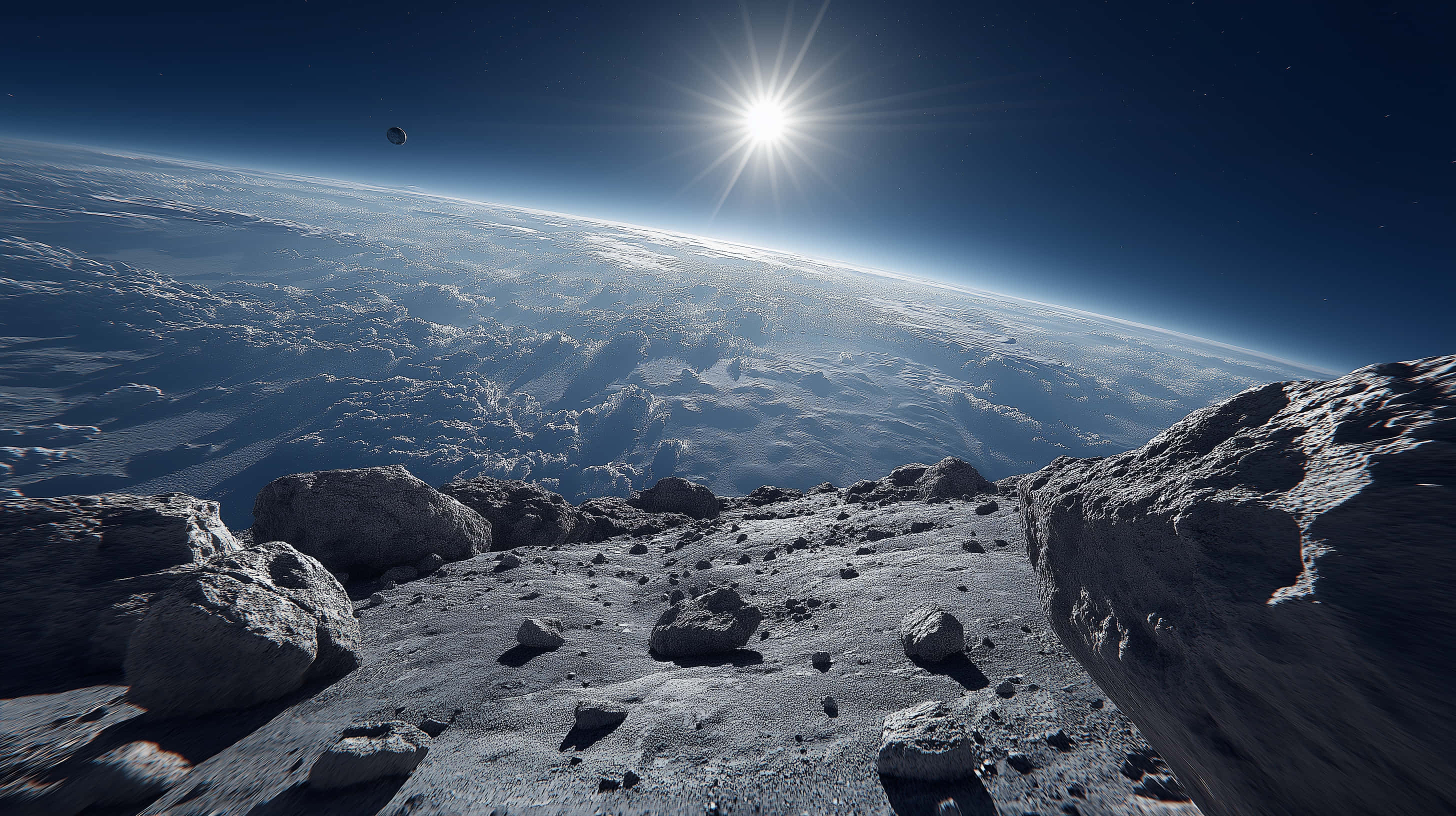 sci fi spaceship, asteroids, alien planet, 2K Desktop Wallpaper