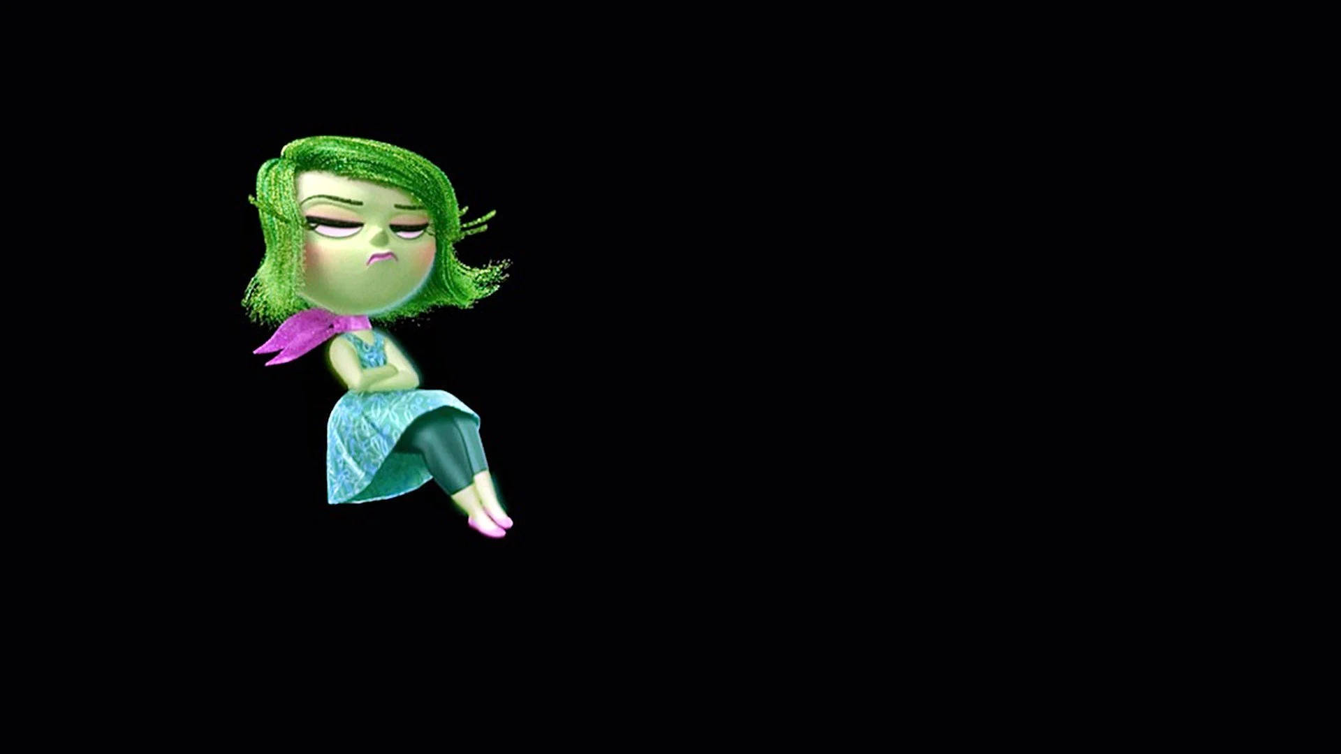 Disgust Inside Out, green-haired, pouty expression, Full HD Desktop Wallpaper
