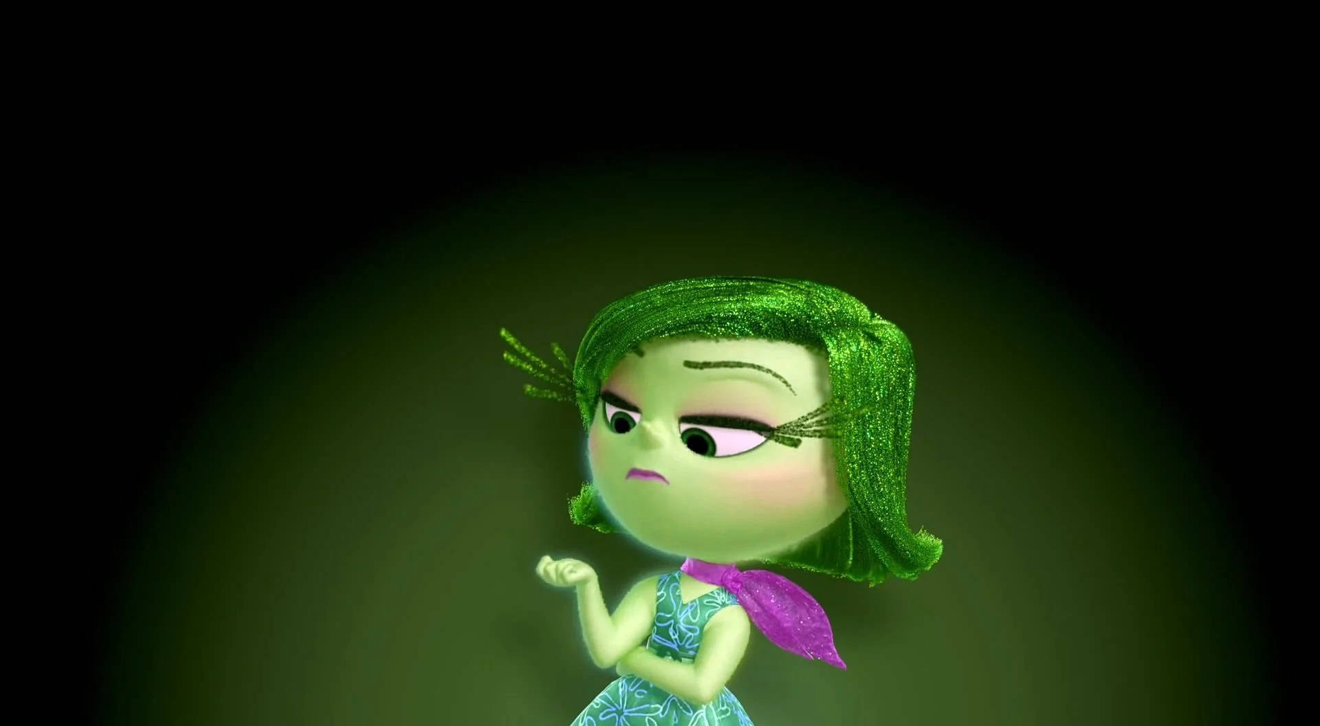 Disgust Inside Out, glowing green, glittery hair, Full HD Desktop Wallpaper