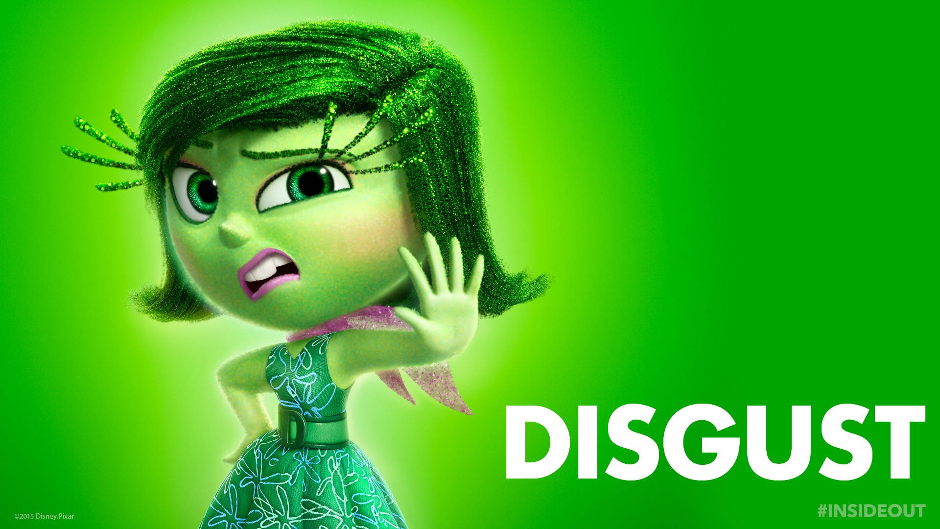 Disgust Inside Out, green, glittery hair, Full HD Desktop Wallpaper