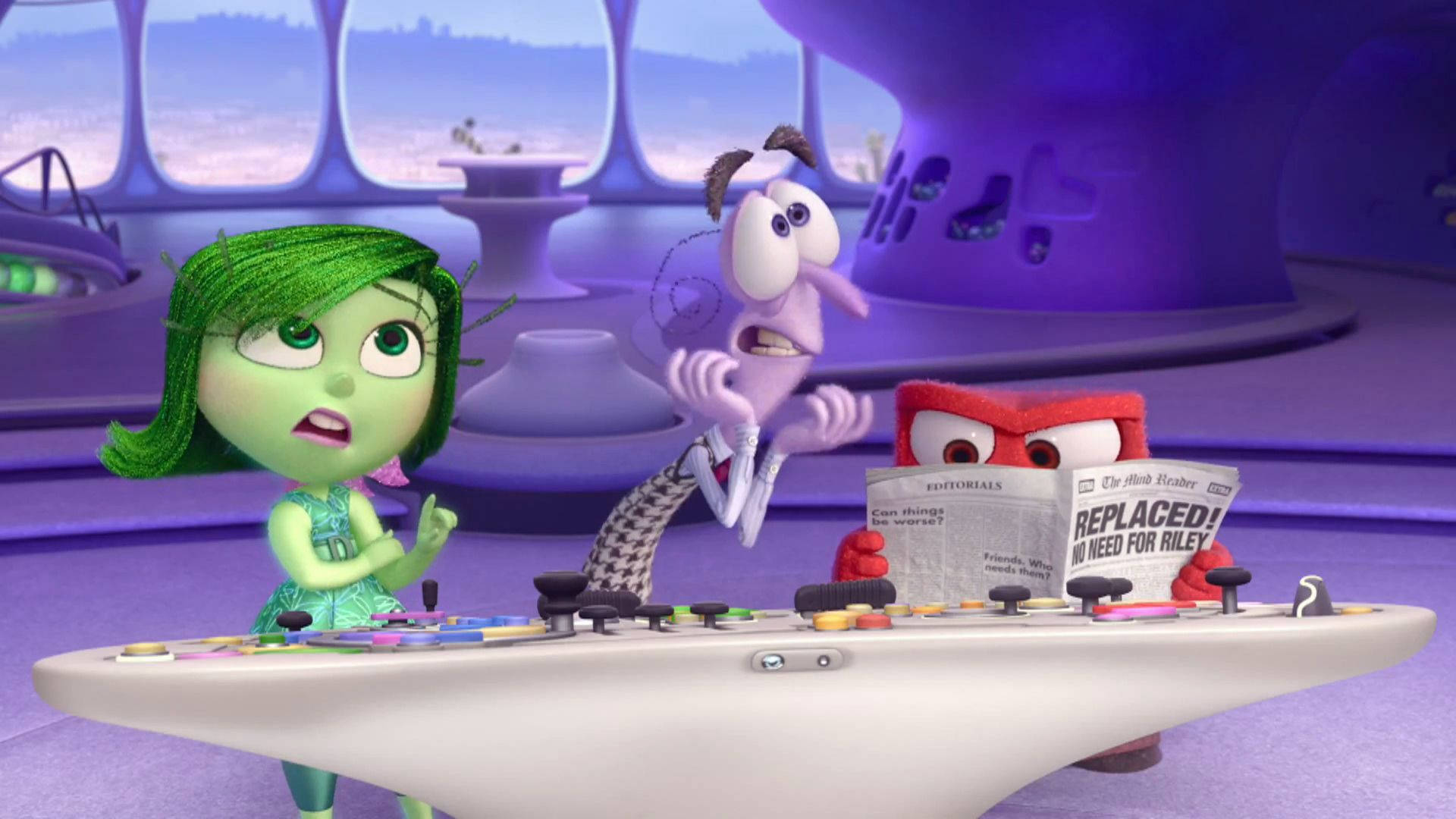 Disgust Inside Out, control table, futuristic purple control room, Full HD Desktop Wallpaper