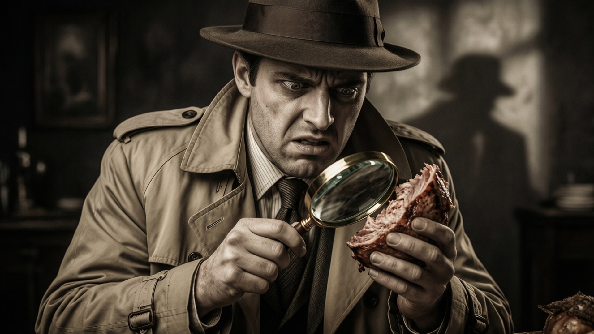 noir detective, disgust, spoiled food, Full HD Desktop Wallpaper