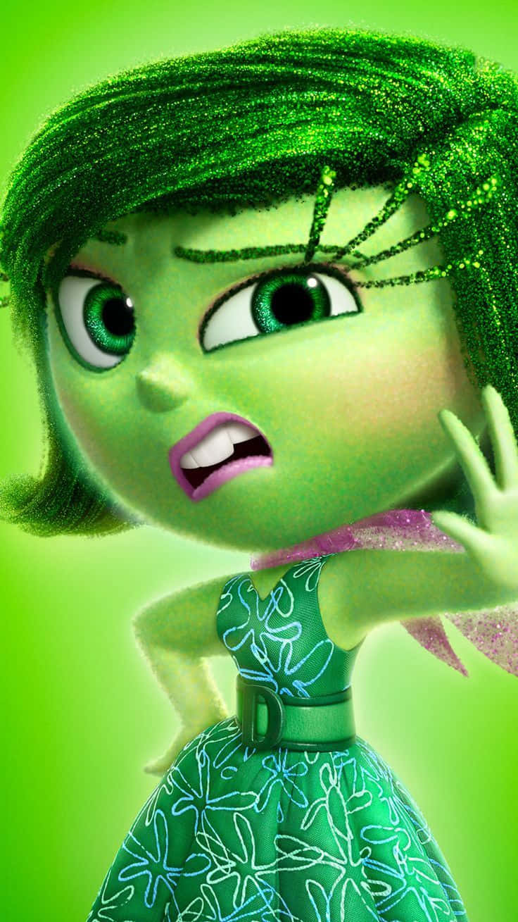 green emotion character disgust, green-skinned animated girl, glittery hair, HD Phone Wallpaper