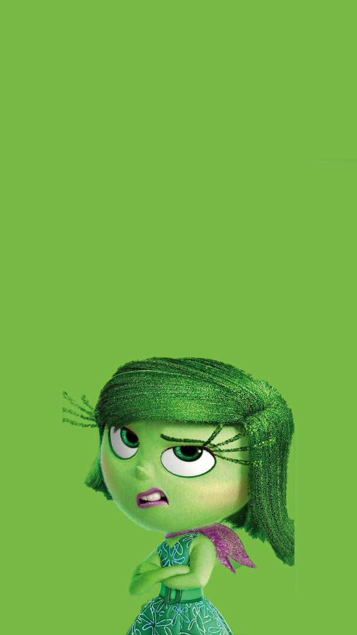 green emotion character disgust, green-skinned animated girl, glittery green hair, HD Phone Wallpaper