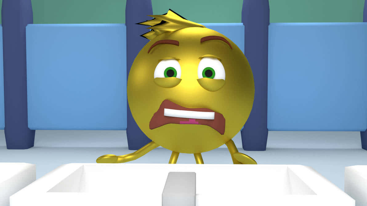 golden cartoon emoji, spiky hair, wide green eyes, SD Desktop Wallpaper