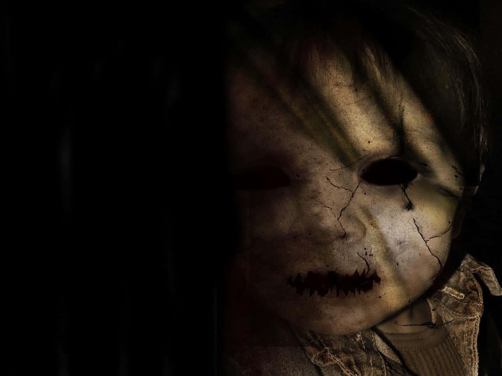 creepy doll face, cracked pale mask, jagged teeth, HD Desktop Wallpaper