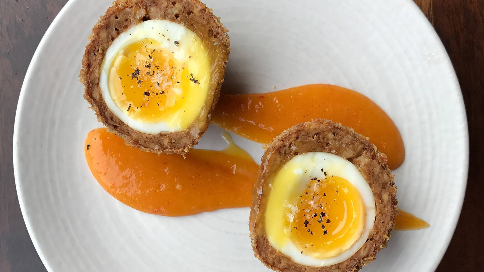 Scotch eggs, mustard, pepper, HD Desktop Wallpaper