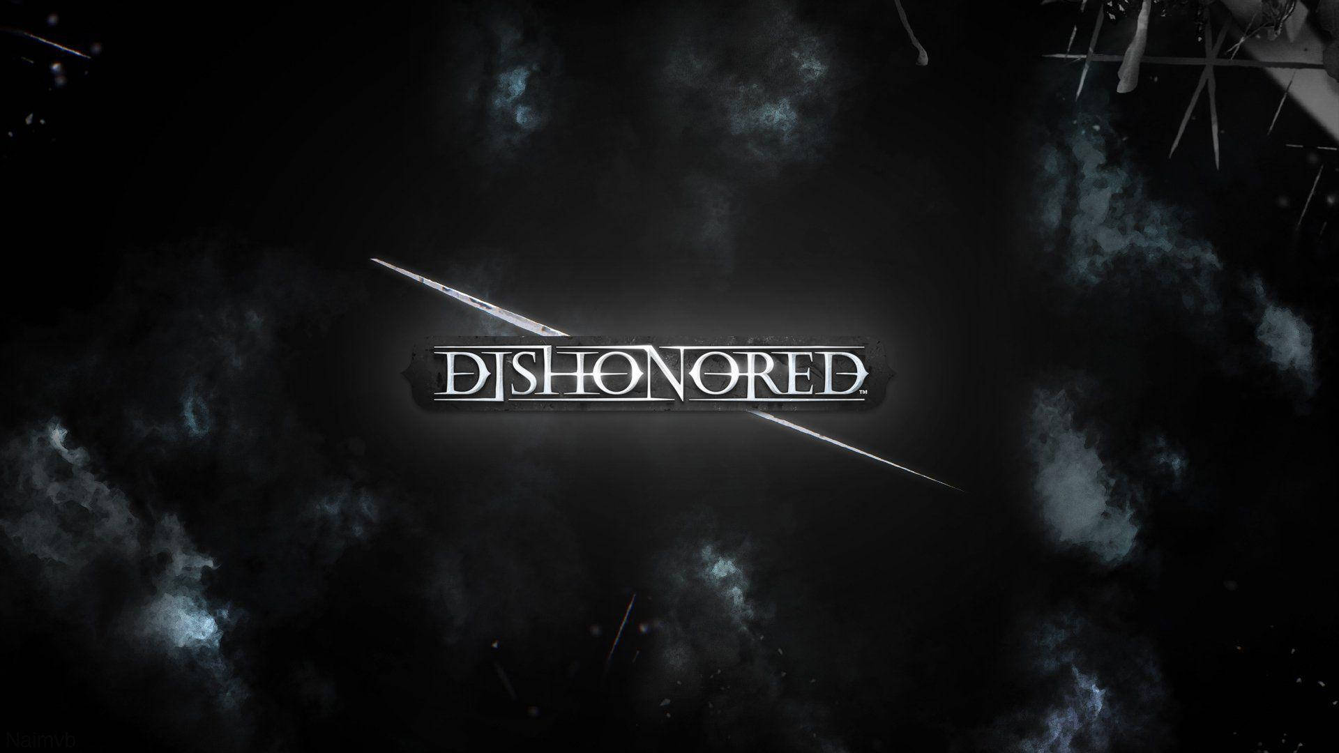 Dishonored, metallic letters, dark smoky backdrop, Full HD Desktop Wallpaper