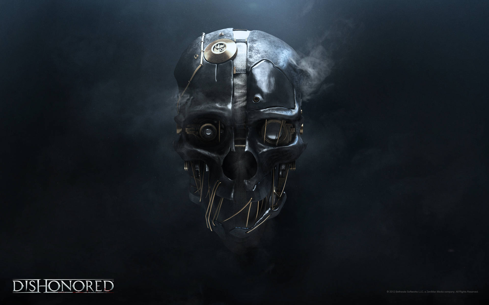 Dishonored, metallic mask, mechanical skull, Full HD Desktop Wallpaper