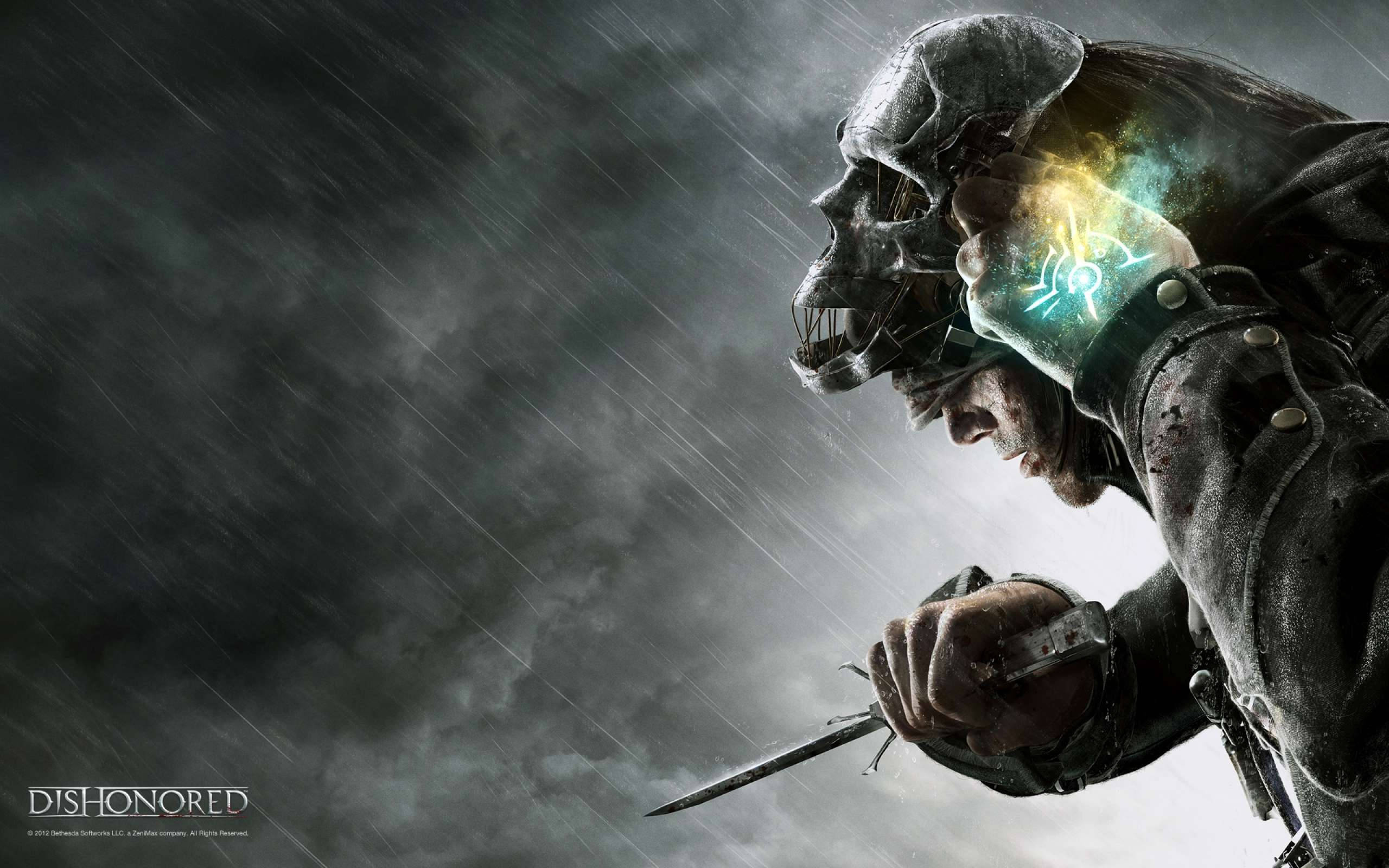 Dishonored, masked assassin, stormy rainstorm, 2K Desktop Wallpaper