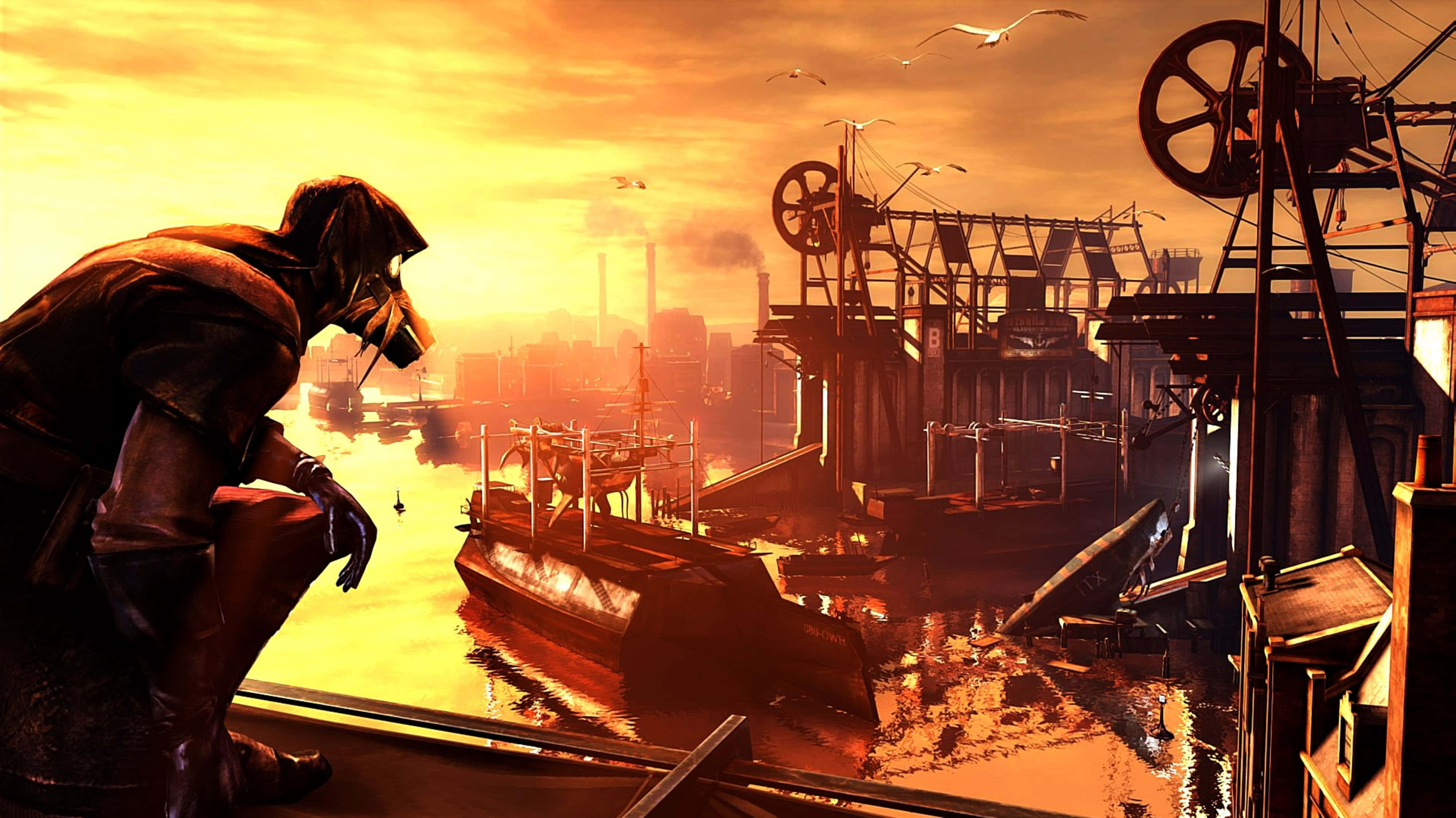 Dishonored, hooded figure, gas mask, 4K Desktop Wallpaper