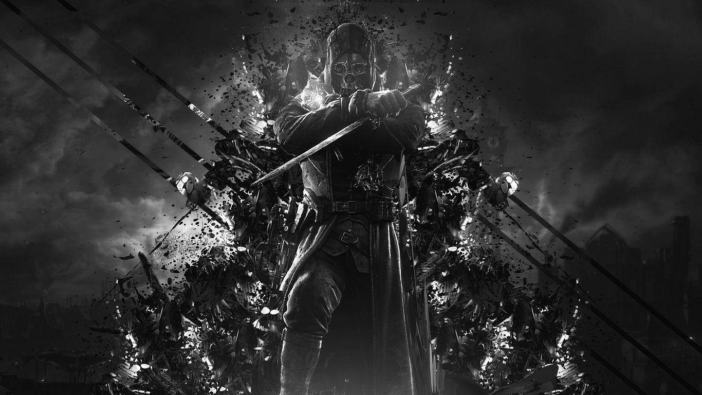 Dishonored, masked warrior, glowing sword, HD Desktop Wallpaper