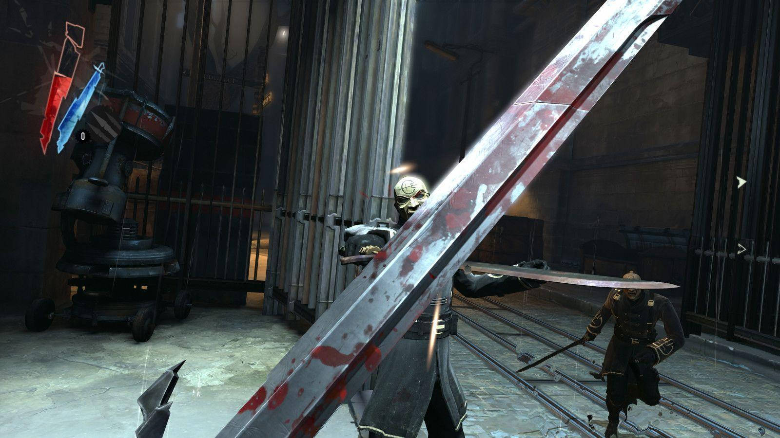 Dishonored, bloody sword, masked warrior, HD Desktop Wallpaper