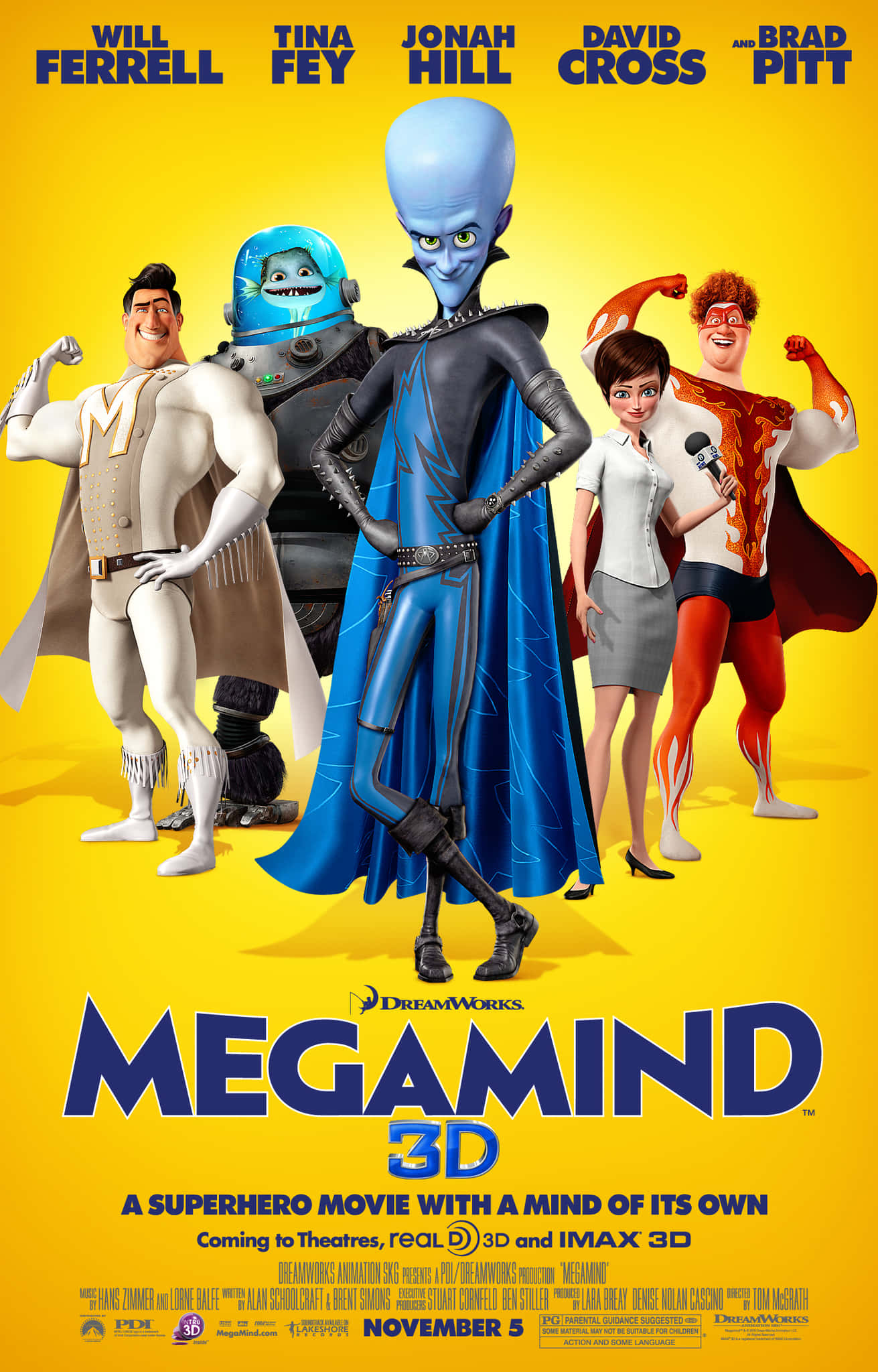 Disney 3d Movies, 5 colorful superhero characters, bright yellow background, Full HD Phone Wallpaper