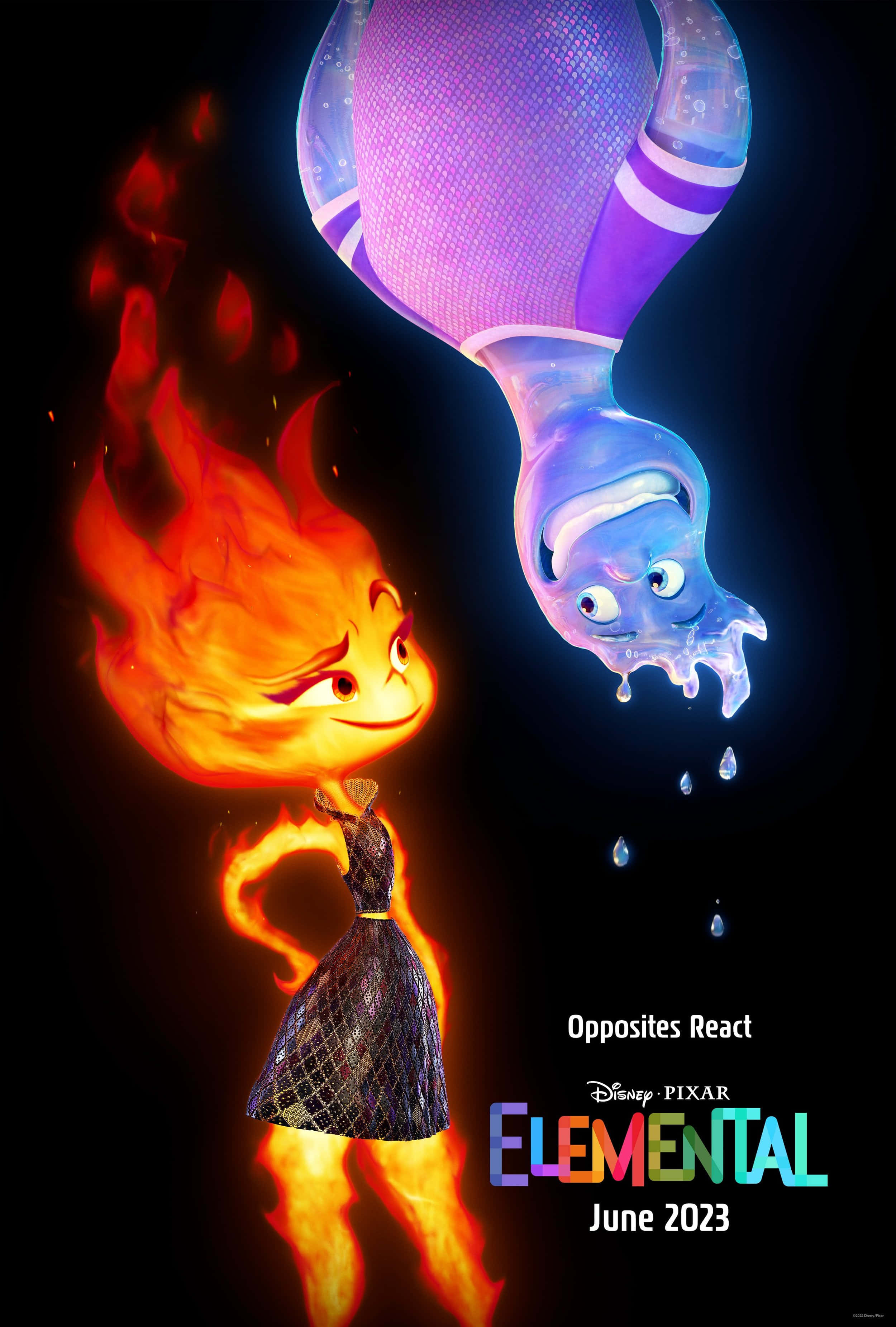 Disney 3d Movies, fiery girl, watery boy, 2K Phone Wallpaper