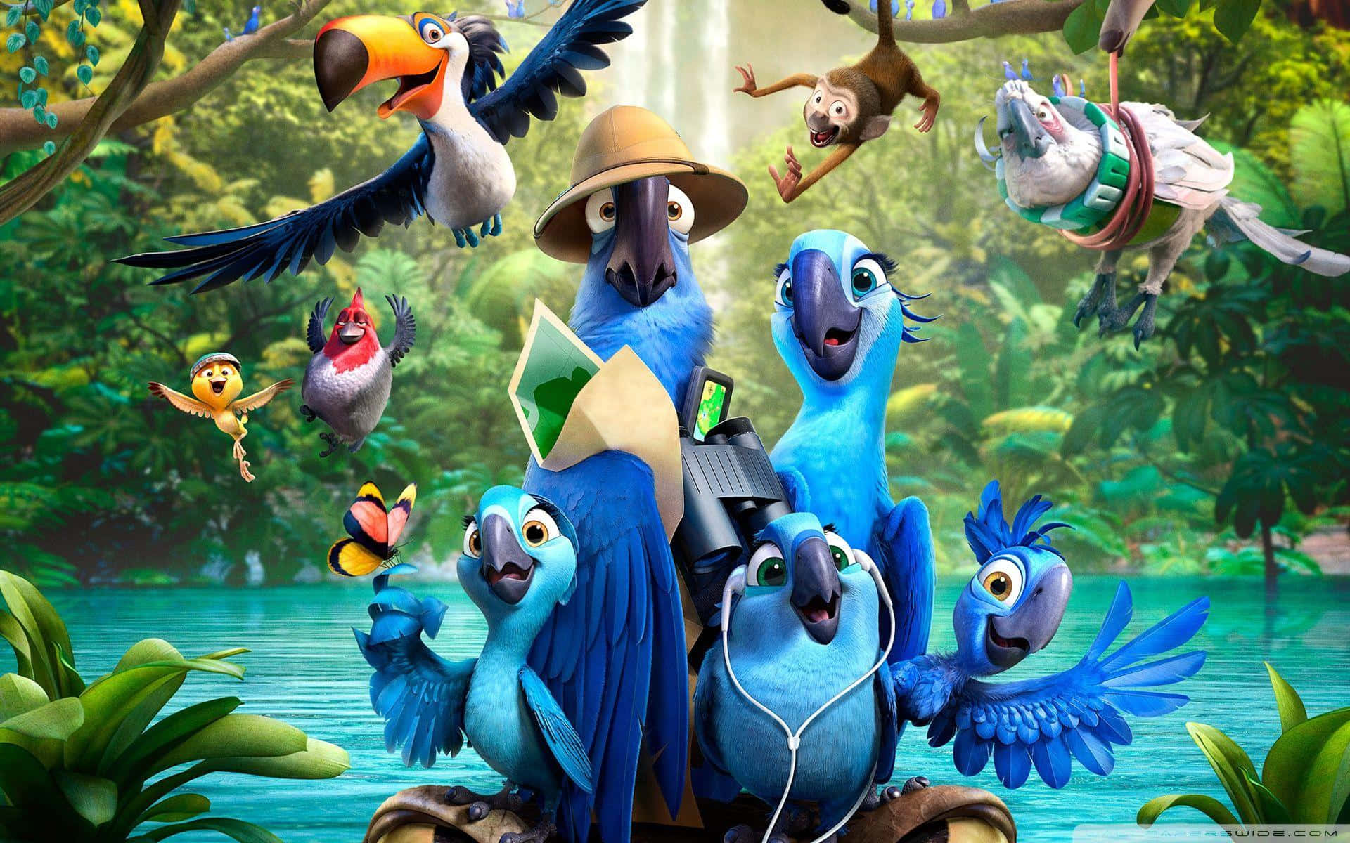 Disney 3D Movies, blue macaws, toucans, Full HD Desktop Wallpaper