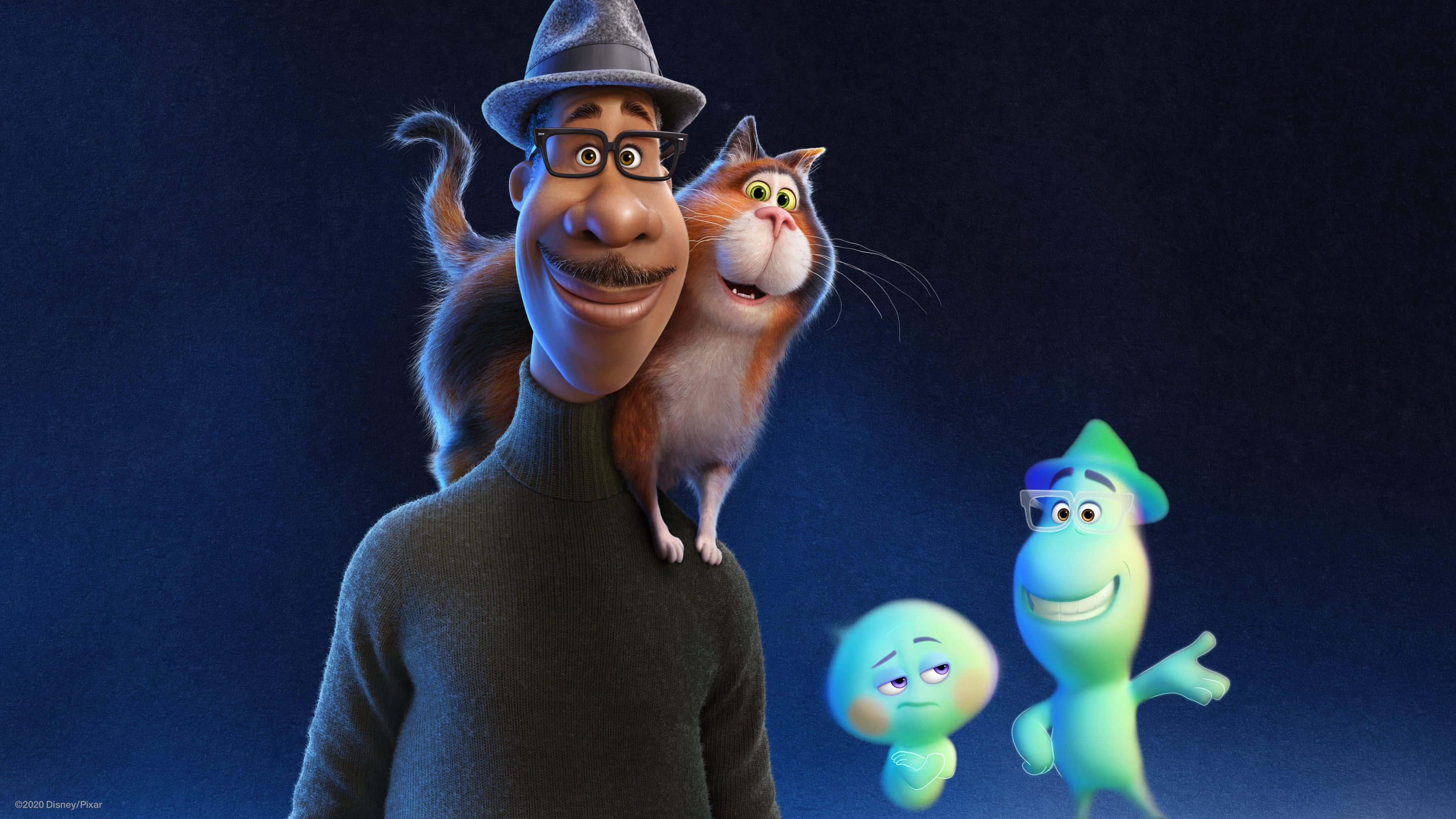 Disney 3d Movies, dark blue background, glowing ghost-like figures, 4K Desktop Wallpaper