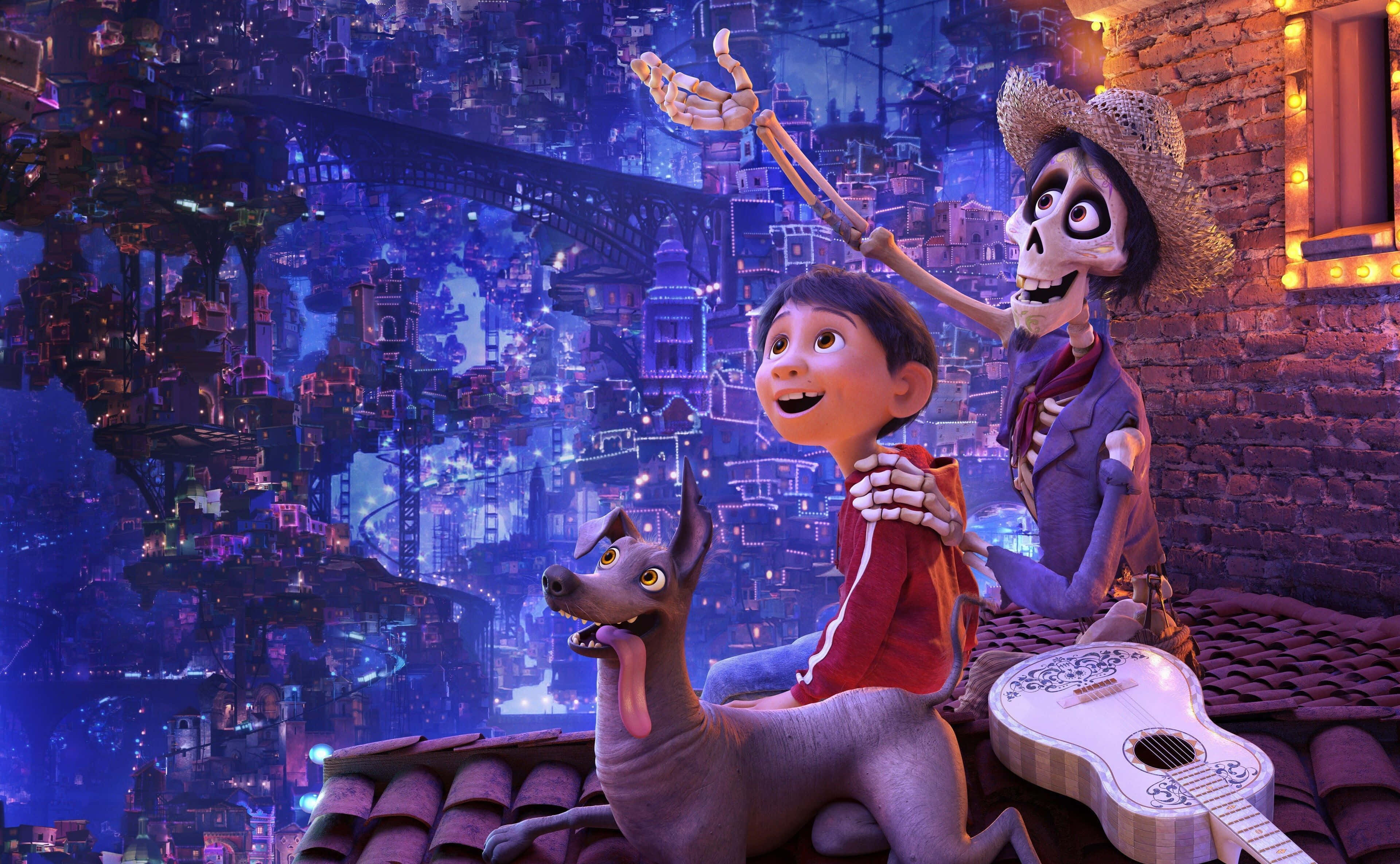 Disney 4K, rooftop, glowing blue cityscape, 4K Desktop Wallpaper