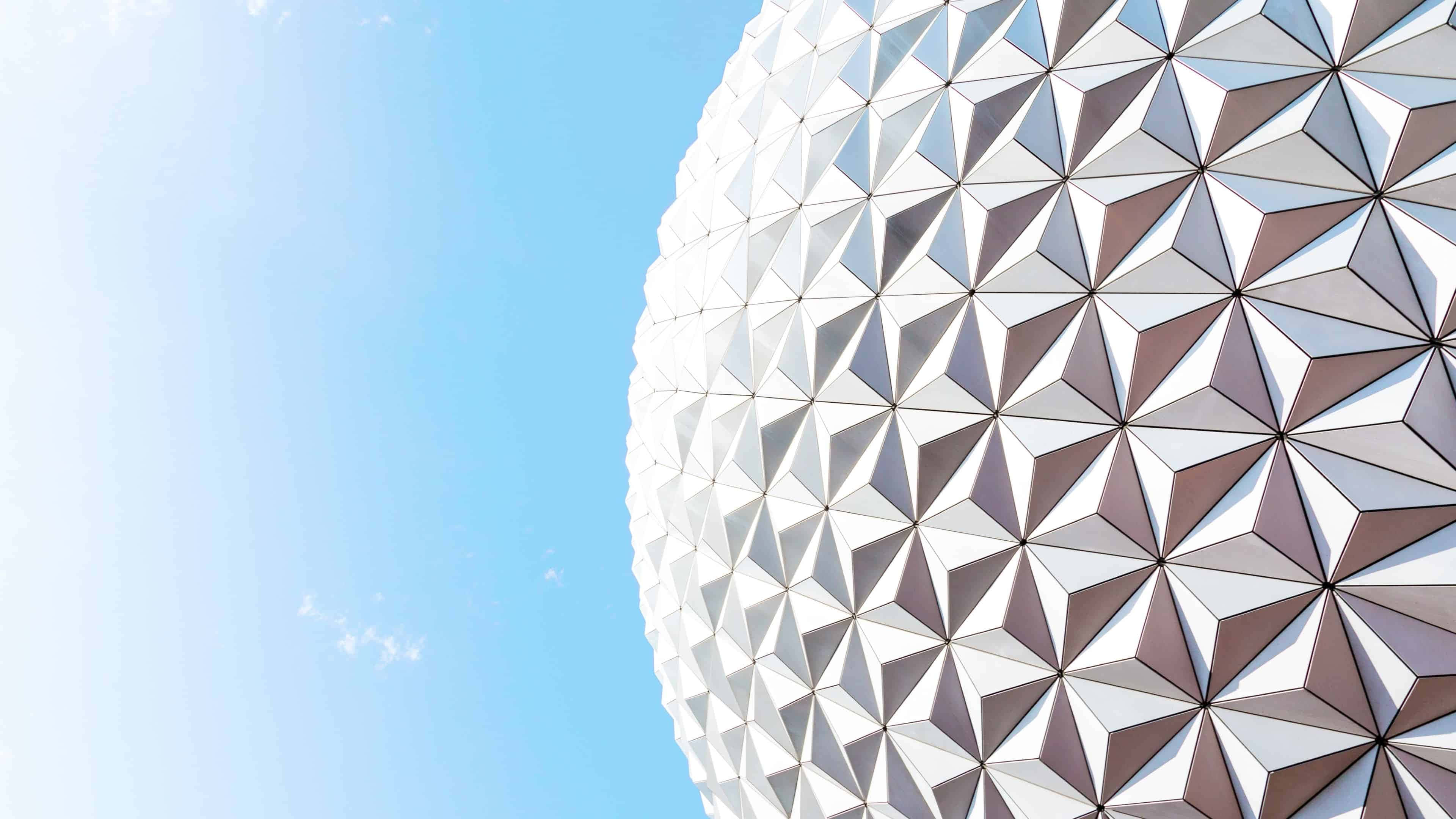 geodesic sphere, blue sky, soft clouds, 4K Desktop Wallpaper
