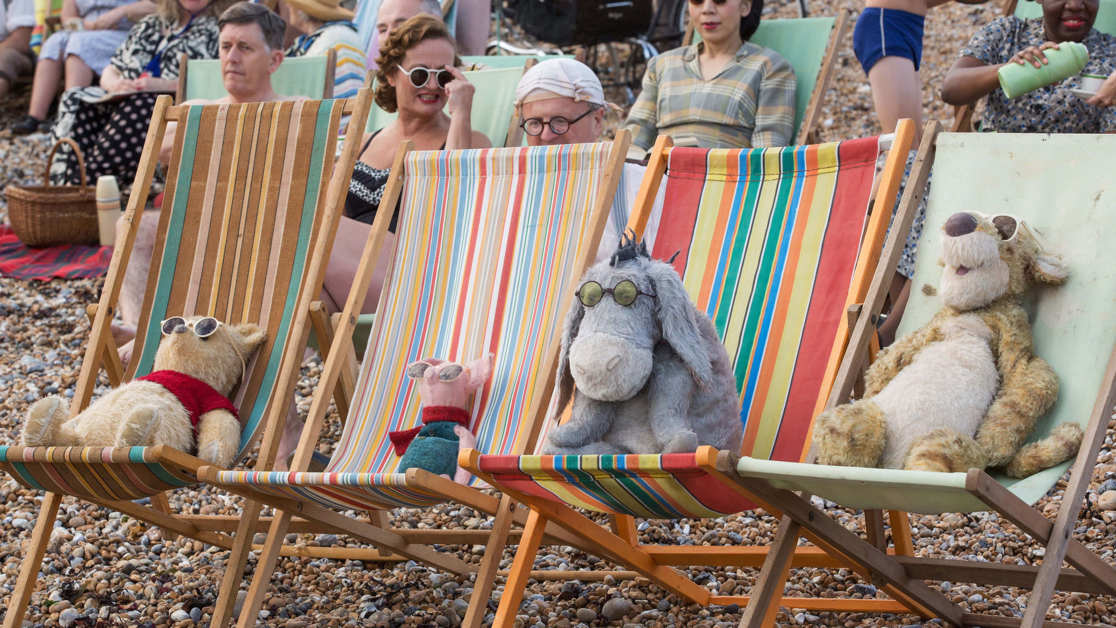 Disney 4K, striped deck chairs, pebbled beach, 4K Desktop Wallpaper