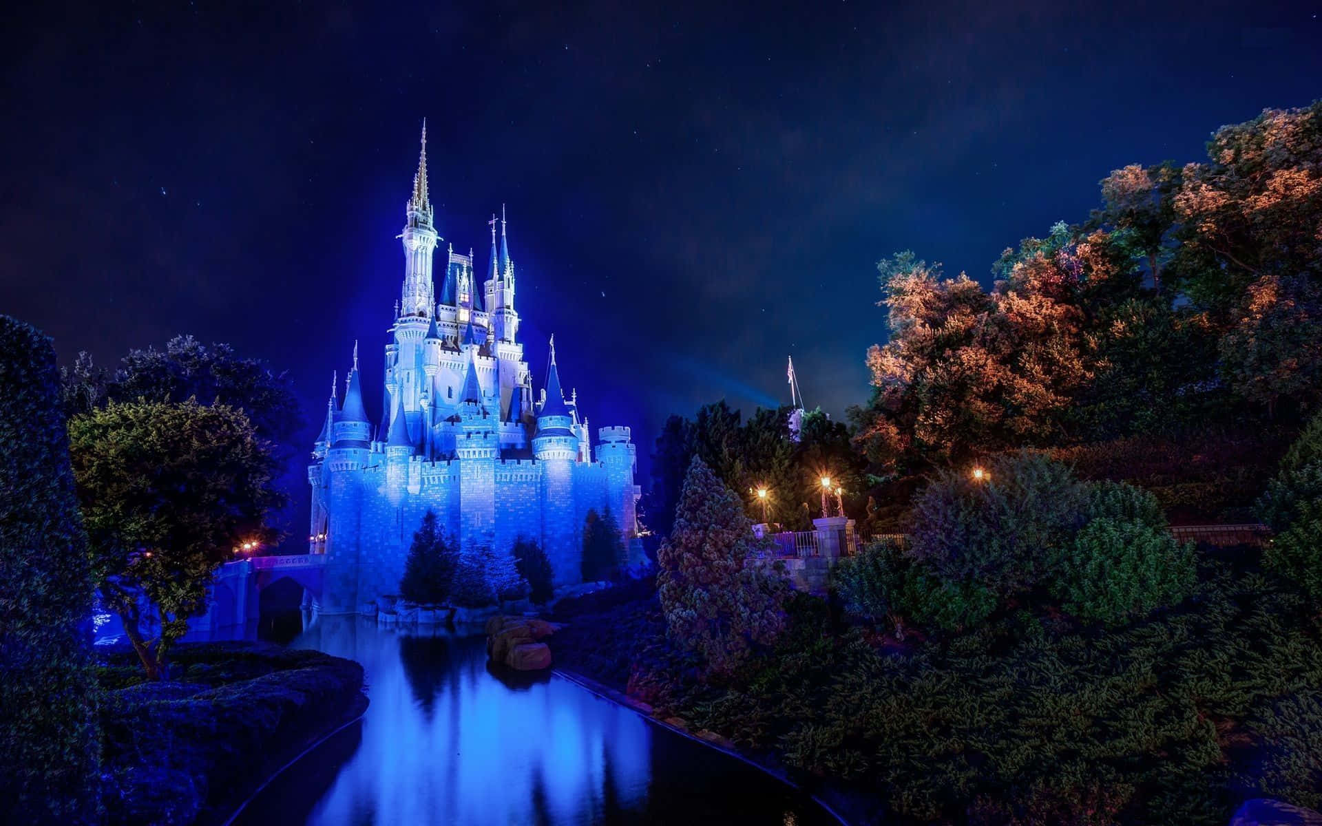 Disney, castle, vibrant blue light, Full HD Desktop Wallpaper