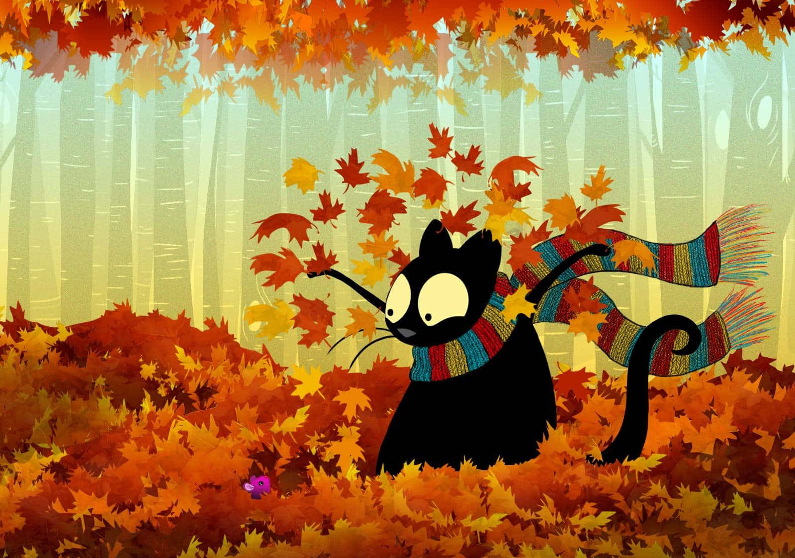 Disney, autumn, black cat, HD Desktop Wallpaper