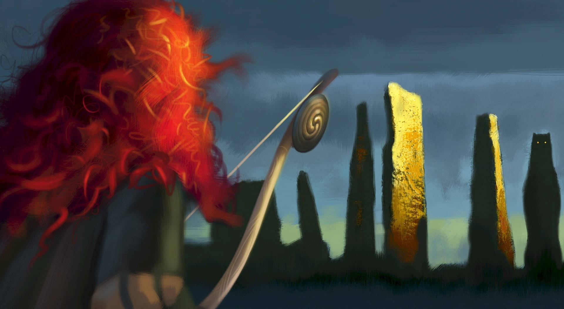Disney Brave, fiery-haired archer, glowing bow, Full HD Desktop Wallpaper