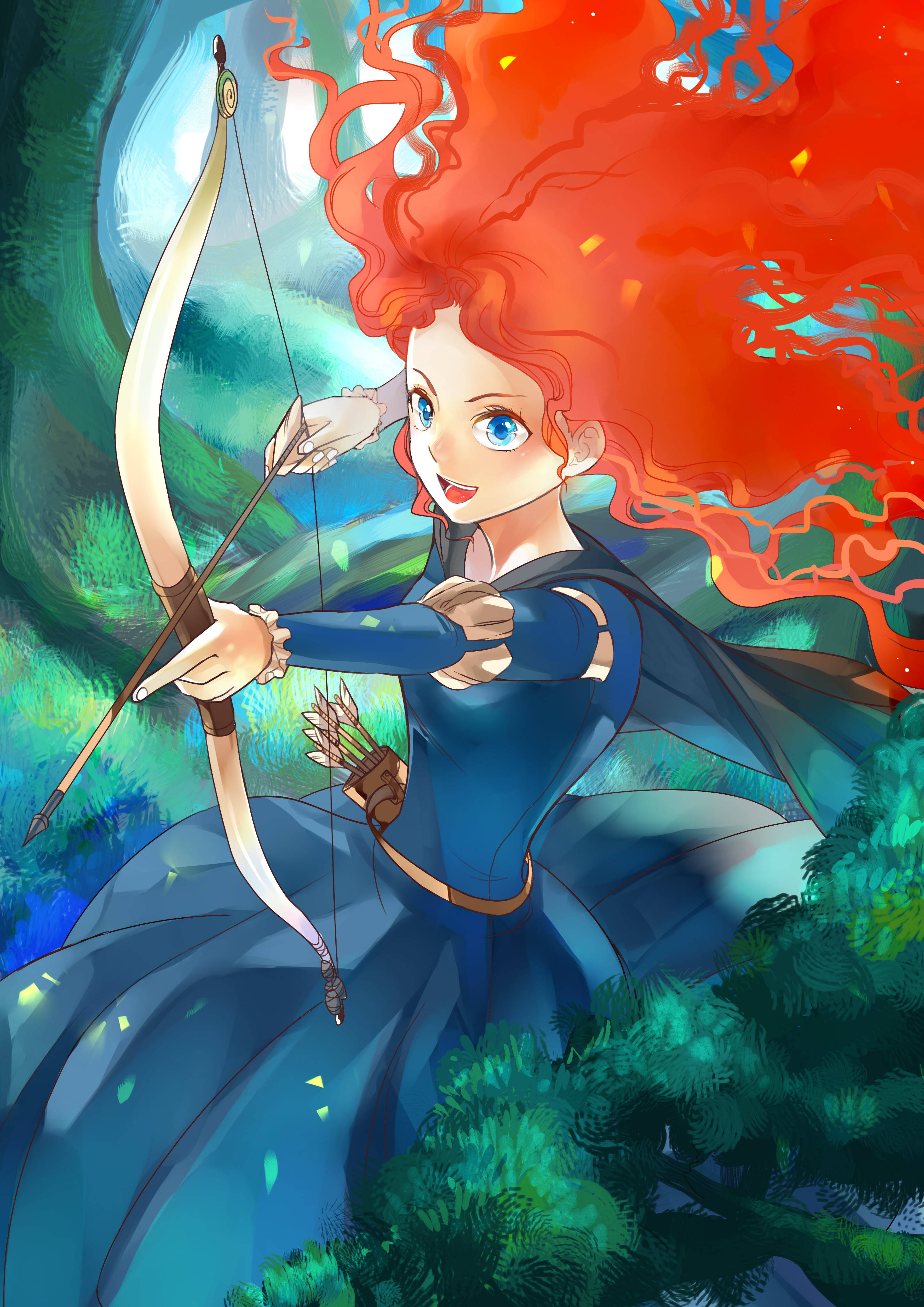 Disney Brave, anime girl, fiery red hair, 4K Phone Wallpaper