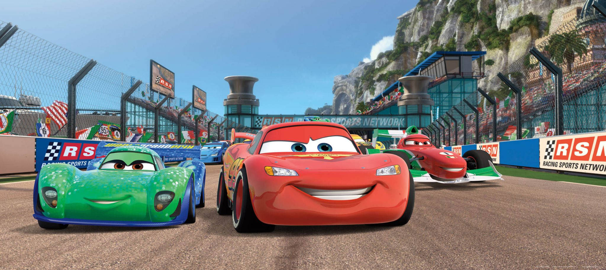 Disney Cars, mountain racetrack, sunlit, Full HD Desktop Wallpaper
