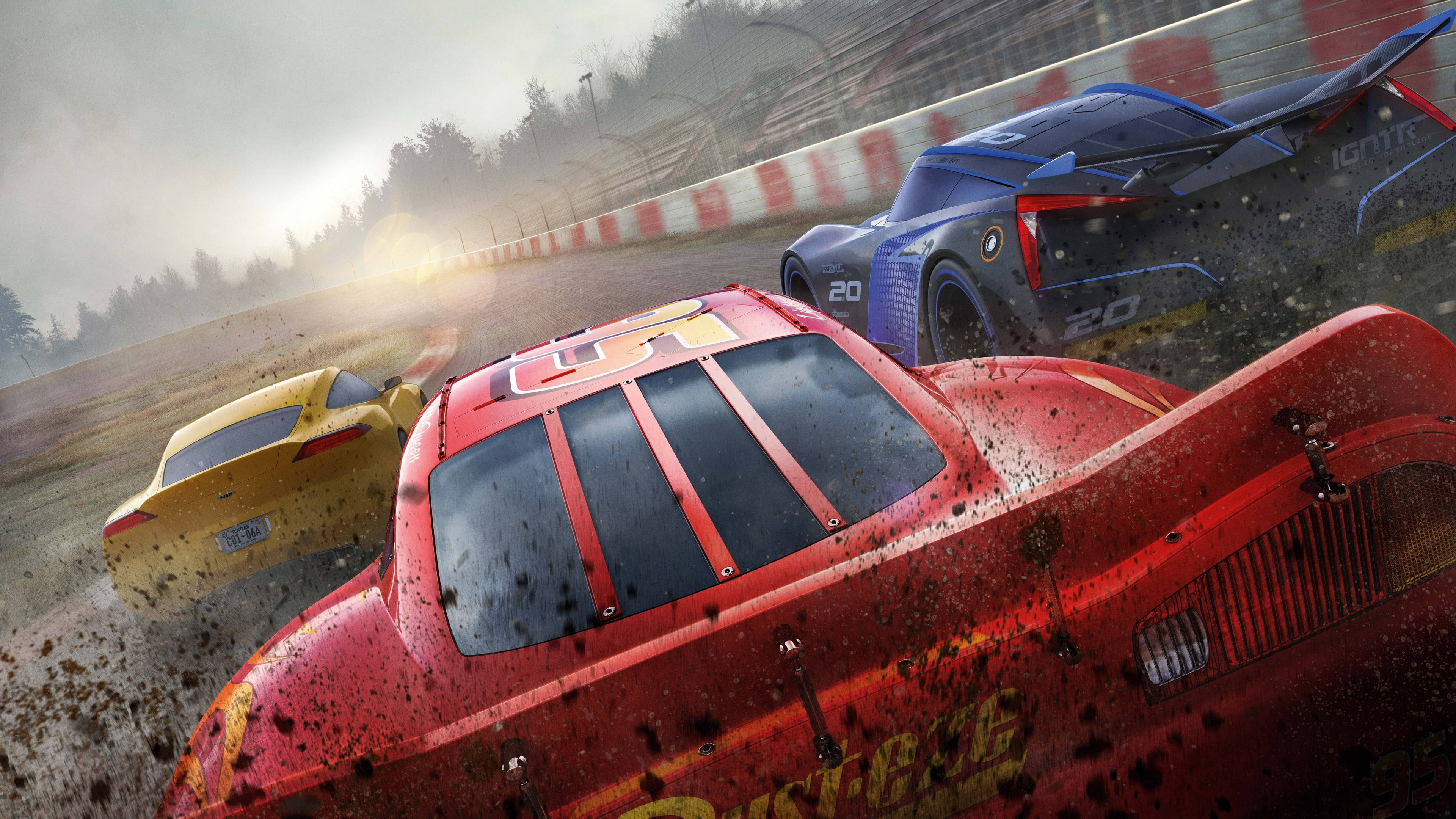 Disney Cars 3, back view, race cars, 4K Desktop Wallpaper